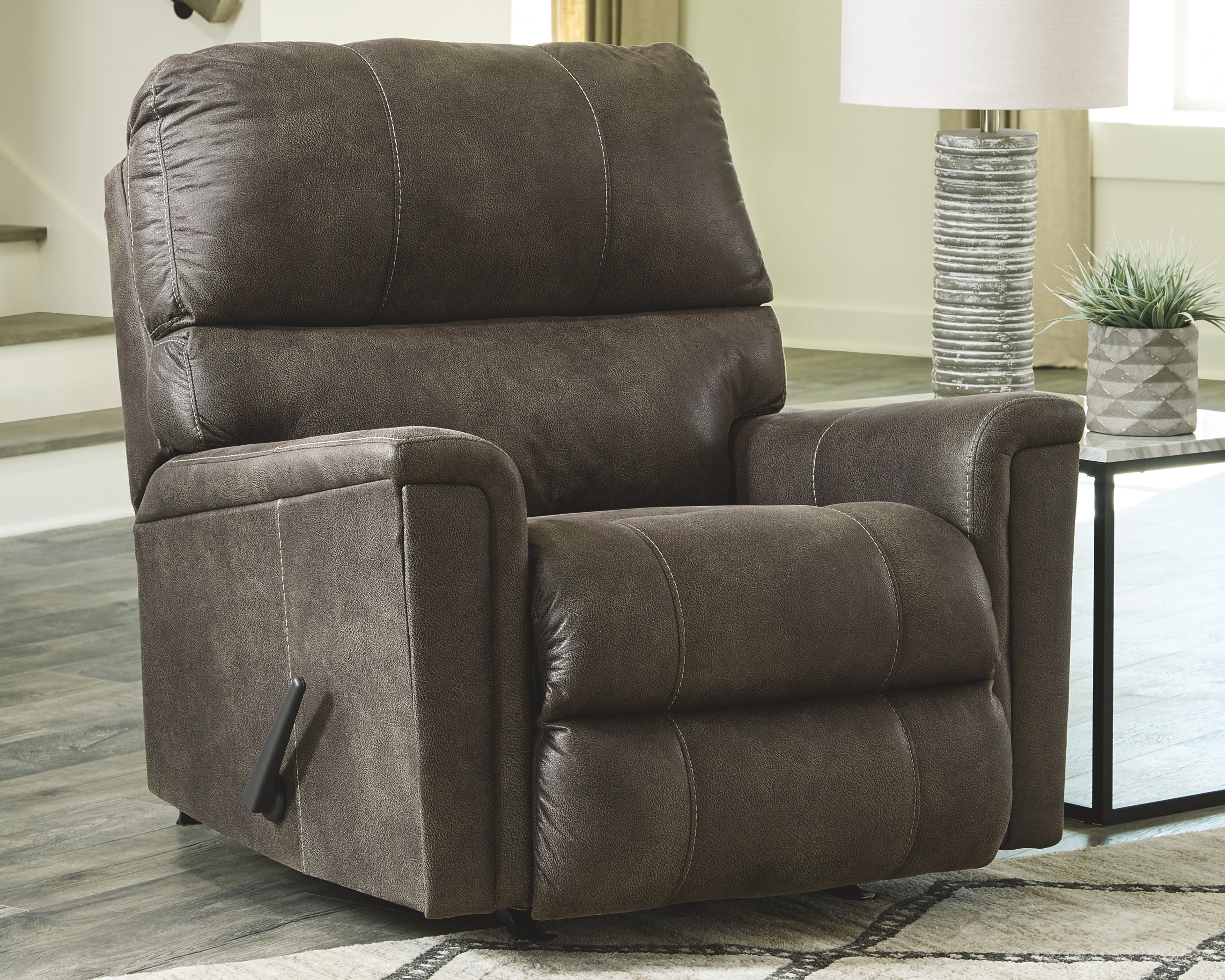 Ashley Furniture - NAVI SMOKE ROCKER RECLINER - Dark Gray Faux Leather - Recliners - Additional View 1