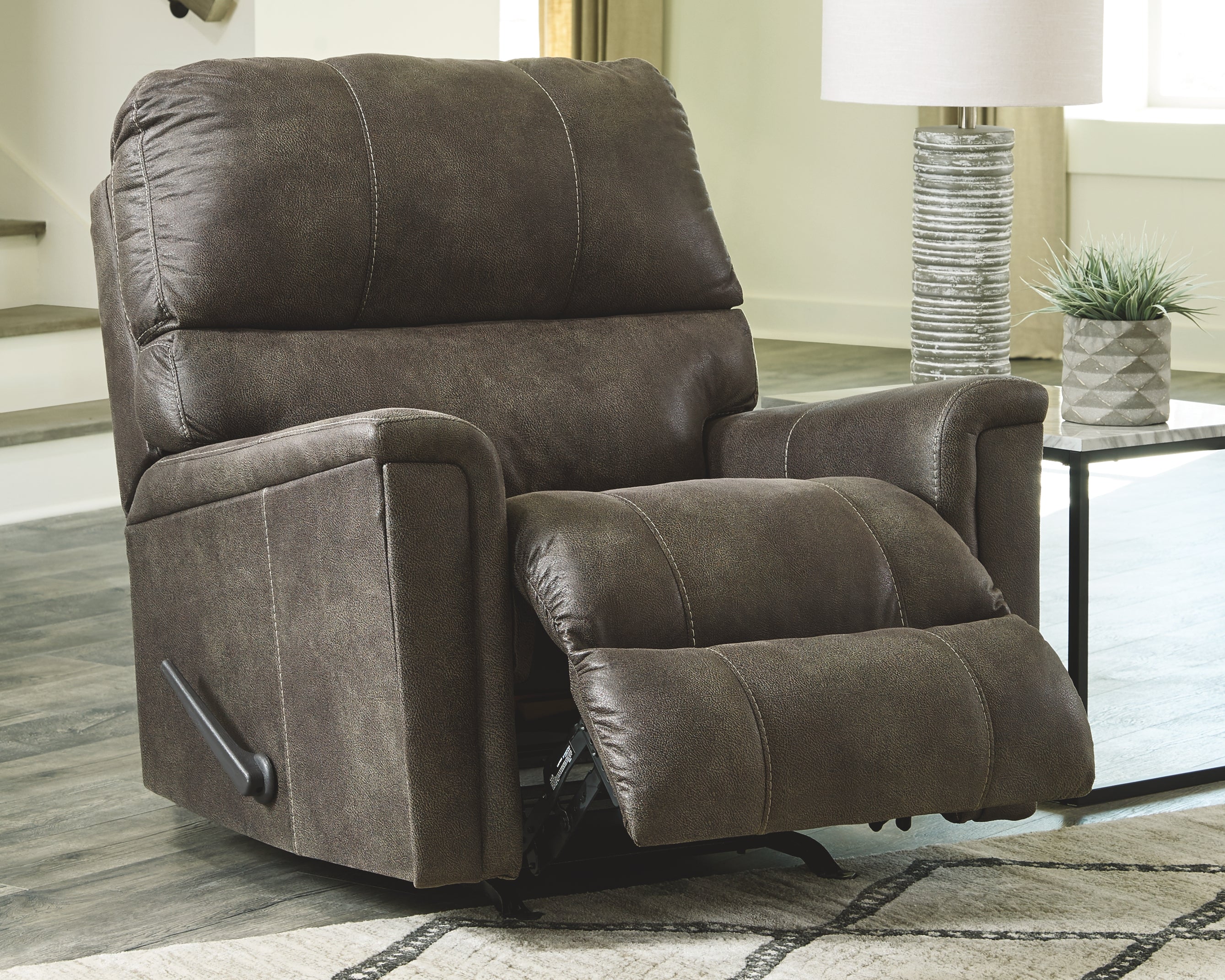 Ashley Furniture - NAVI SMOKE ROCKER RECLINER - Dark Gray Faux Leather - Recliners - Additional View 7