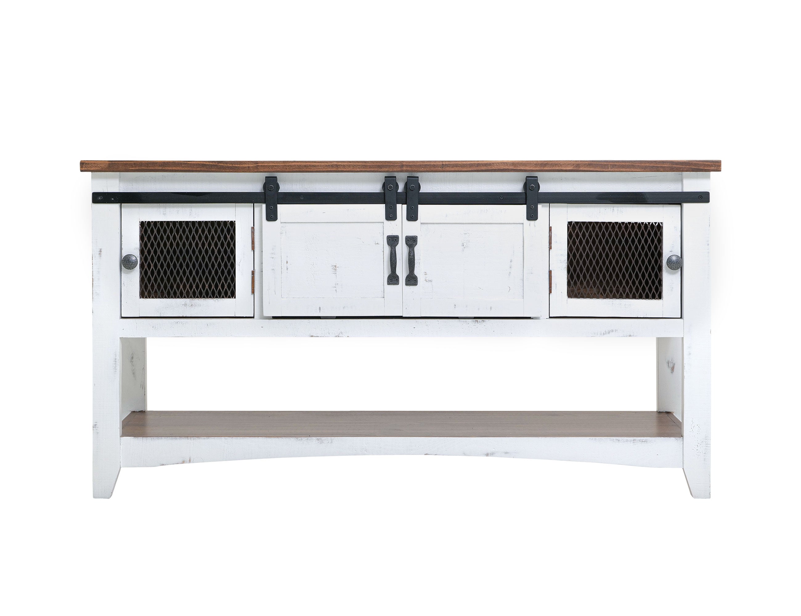 International Furniture Direct - PUEBLO WHITE SOFA TABLE - White|Dark Brown Wood - Tables