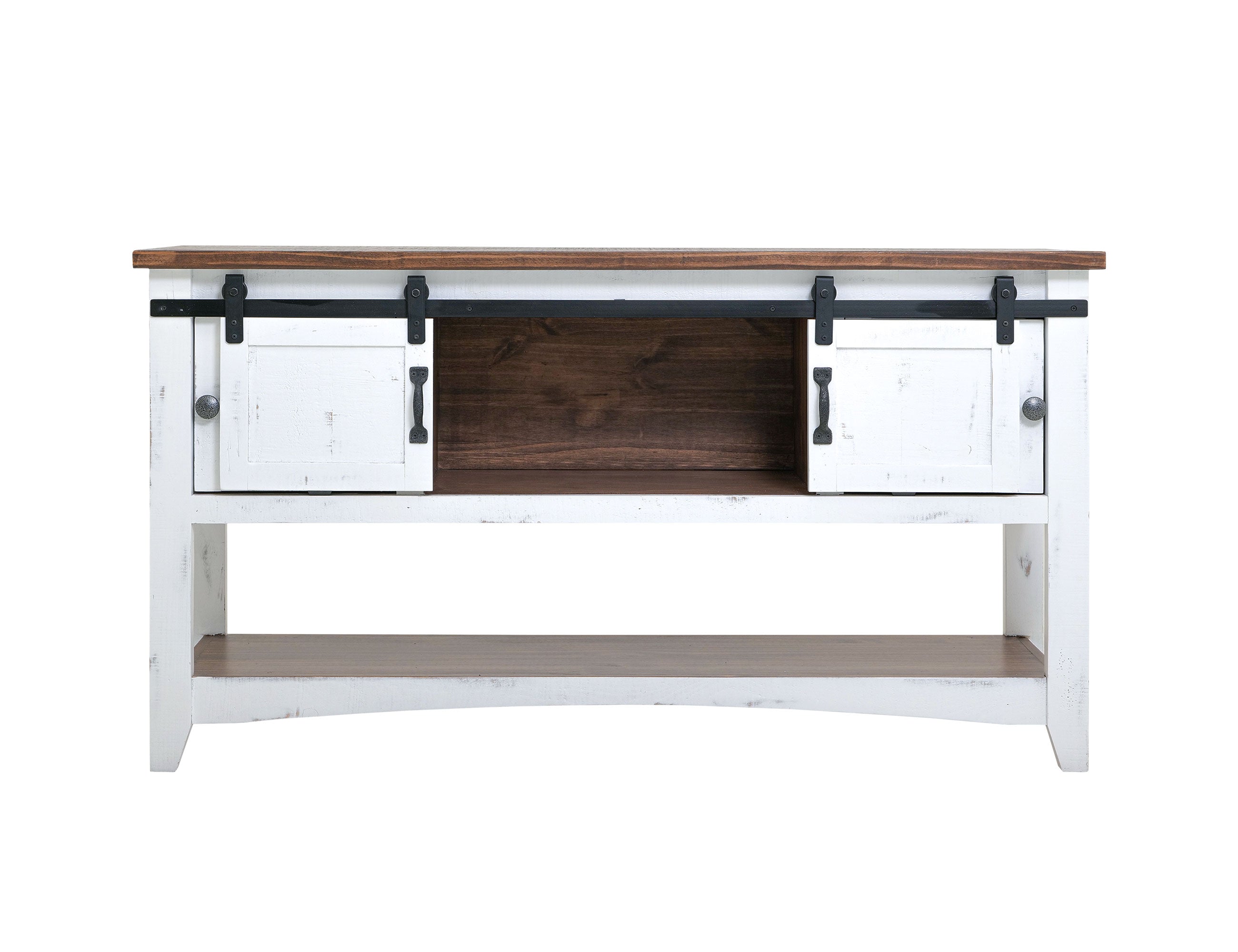 International Furniture Direct - PUEBLO WHITE SOFA TABLE - White|Dark Brown Wood - Tables - Additional View 2