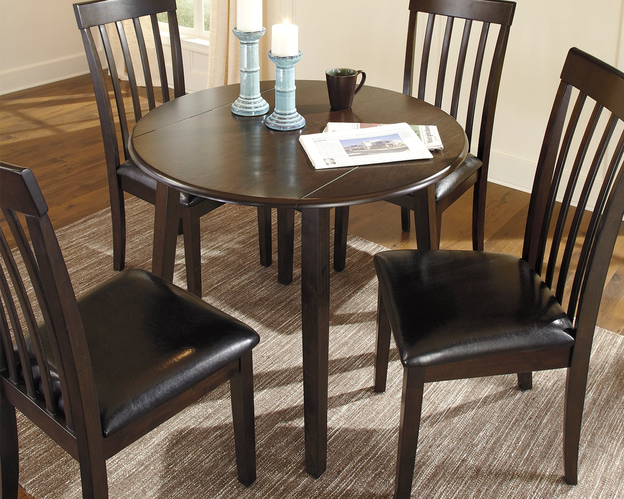 Ashley Furniture - HAMMIS ROUND DROP LEAF DINETTE TABLE - Dark Brown Wood - Tables - Additional View 1