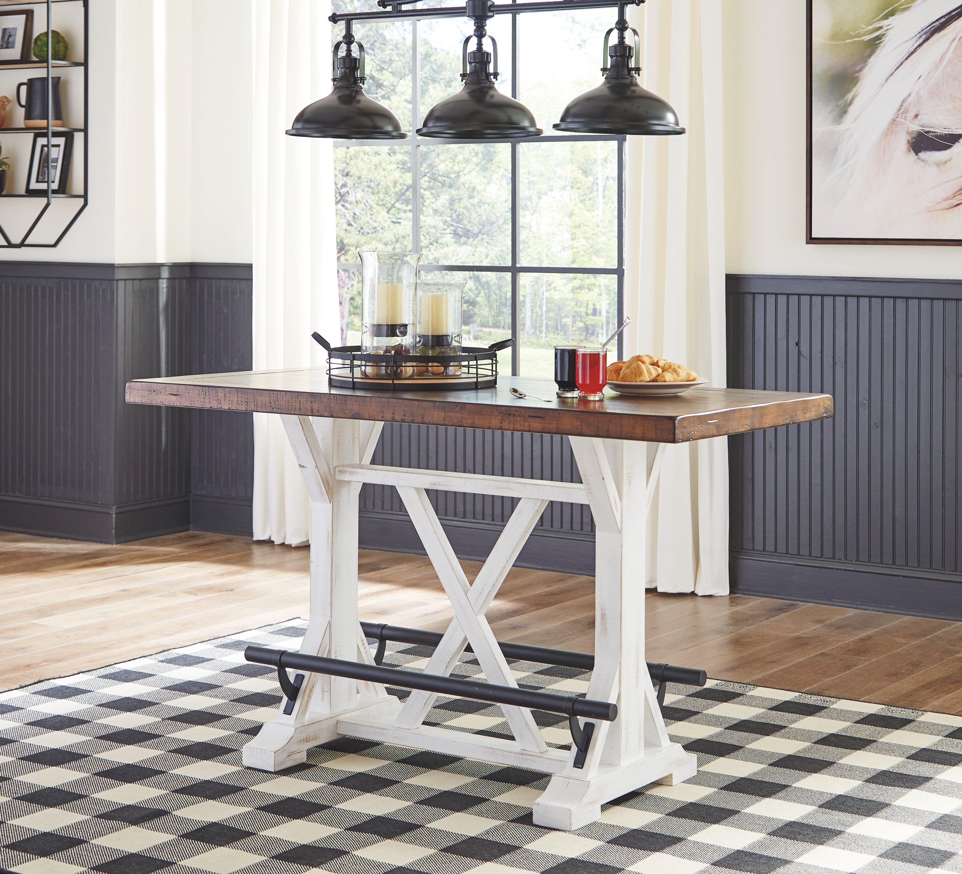Ashley Furniture - Valebeck 5 Piece Counter Dining Set - White Seats - White|Dark Brown Wood|Fabric|Metal - Dining Room Sets - Additional View 1