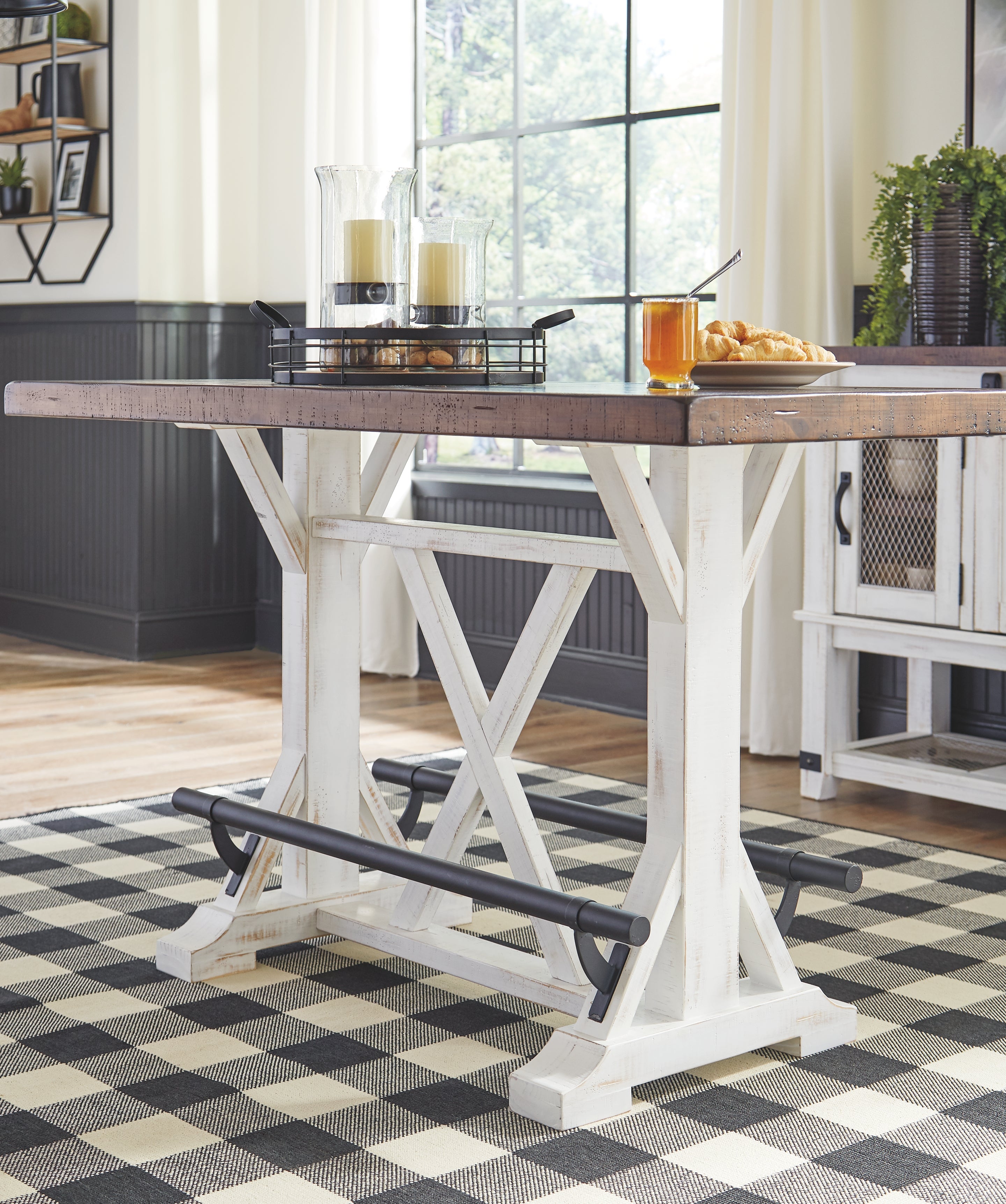 Ashley Furniture - Valebeck 5 Piece Counter Dining Set - White Seats - White|Dark Brown Wood|Fabric|Metal - Dining Room Sets - Additional View 3
