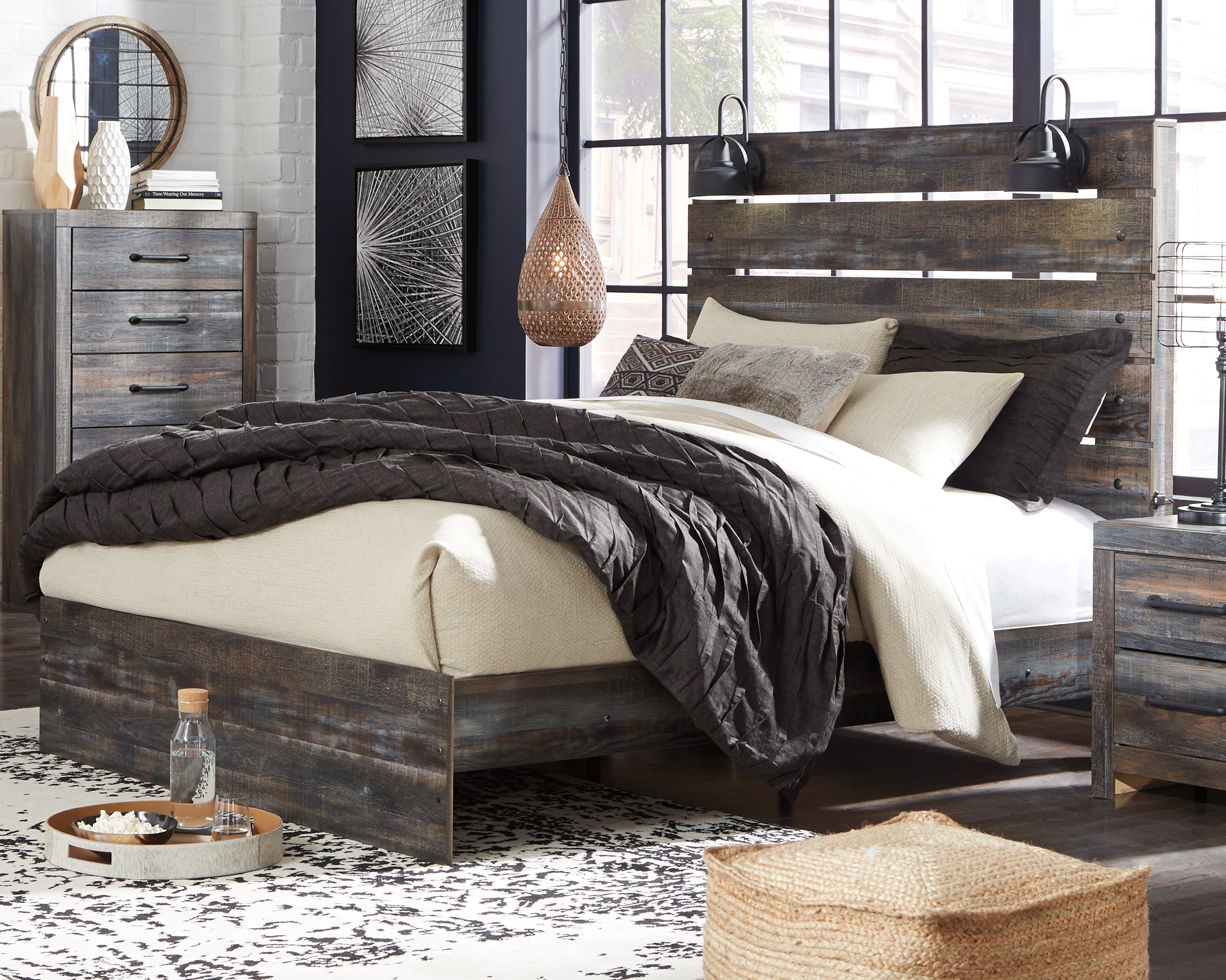 Ashley Furniture - Drystan Queen Panel Bed With Lights - Brown - Beige Wood|Metal - Beds - Additional View 2