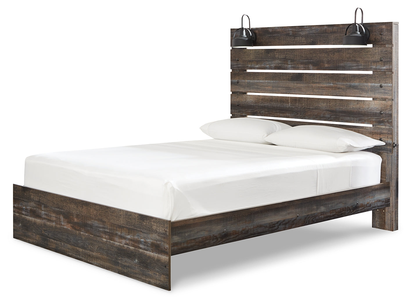 Ashley Furniture - Drystan Queen Panel Bed With Lights - Brown - Beige Wood|Metal - Beds