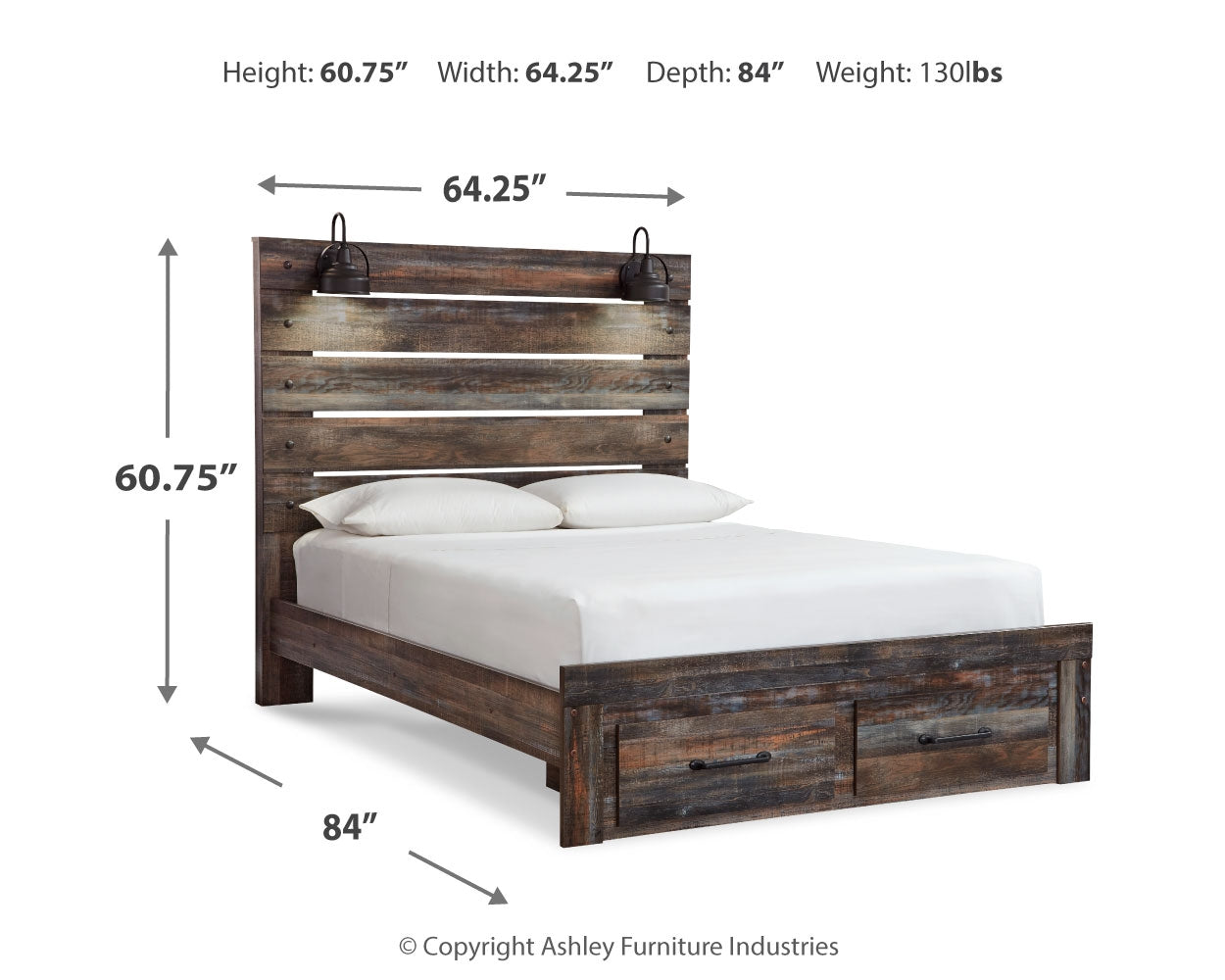 Ashley Furniture - Drystan Queen Panel Bed With Lights - Brown - Beige Wood|Metal - Beds - Additional View 3