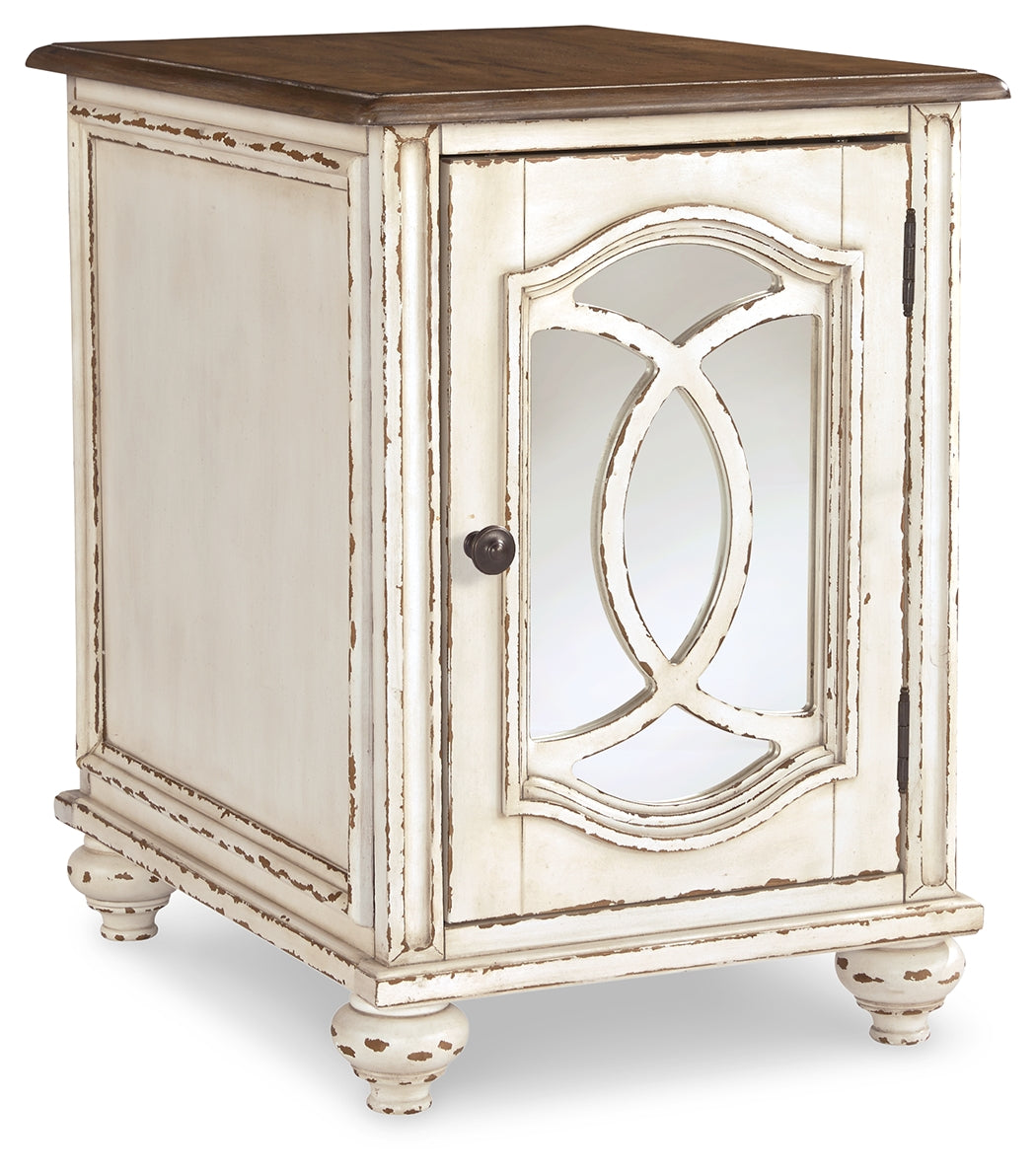 Ashley Furniture - Realyn Chair Side End Table - Insert Mirror - White / Brown - Light Brown Glass|Wood - Tables