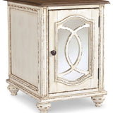 Ashley Furniture - Realyn Chair Side End Table - Insert Mirror - White / Brown - Light Brown Glass|Wood - Tables