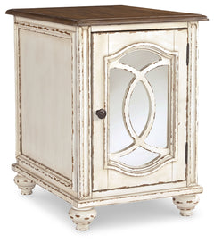 Ashley Furniture - Realyn Chair Side End Table - Insert Mirror - White / Brown - Light Brown Glass|Wood - Tables