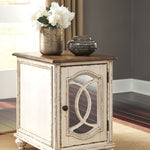 Ashley Furniture - Realyn Chair Side End Table - Insert Mirror - White / Brown - Light Brown Glass|Wood - Tables - Additional View 1