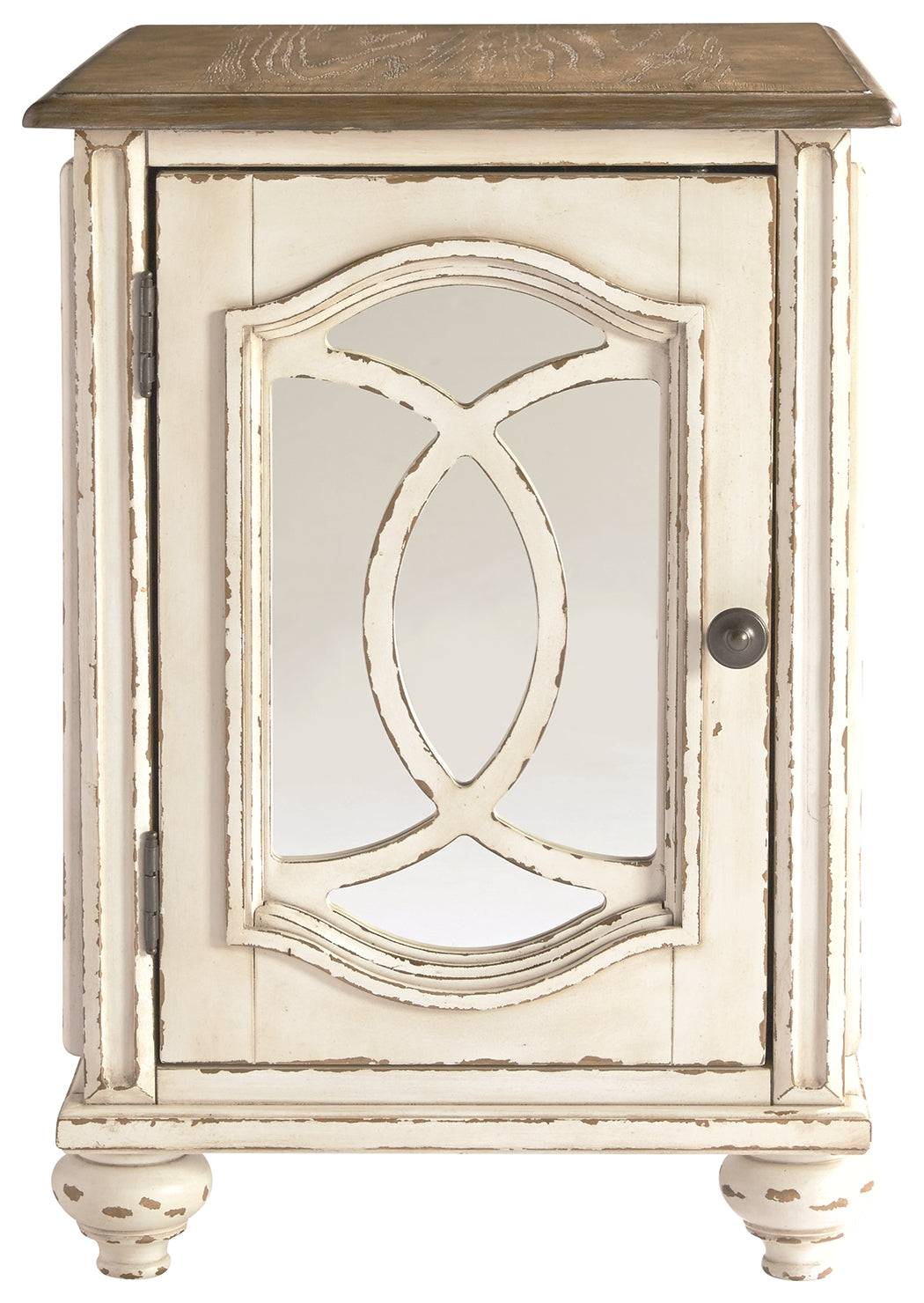 Ashley Furniture - Realyn Chair Side End Table - Insert Mirror - White / Brown - Light Brown Glass|Wood - Tables - Additional View 2