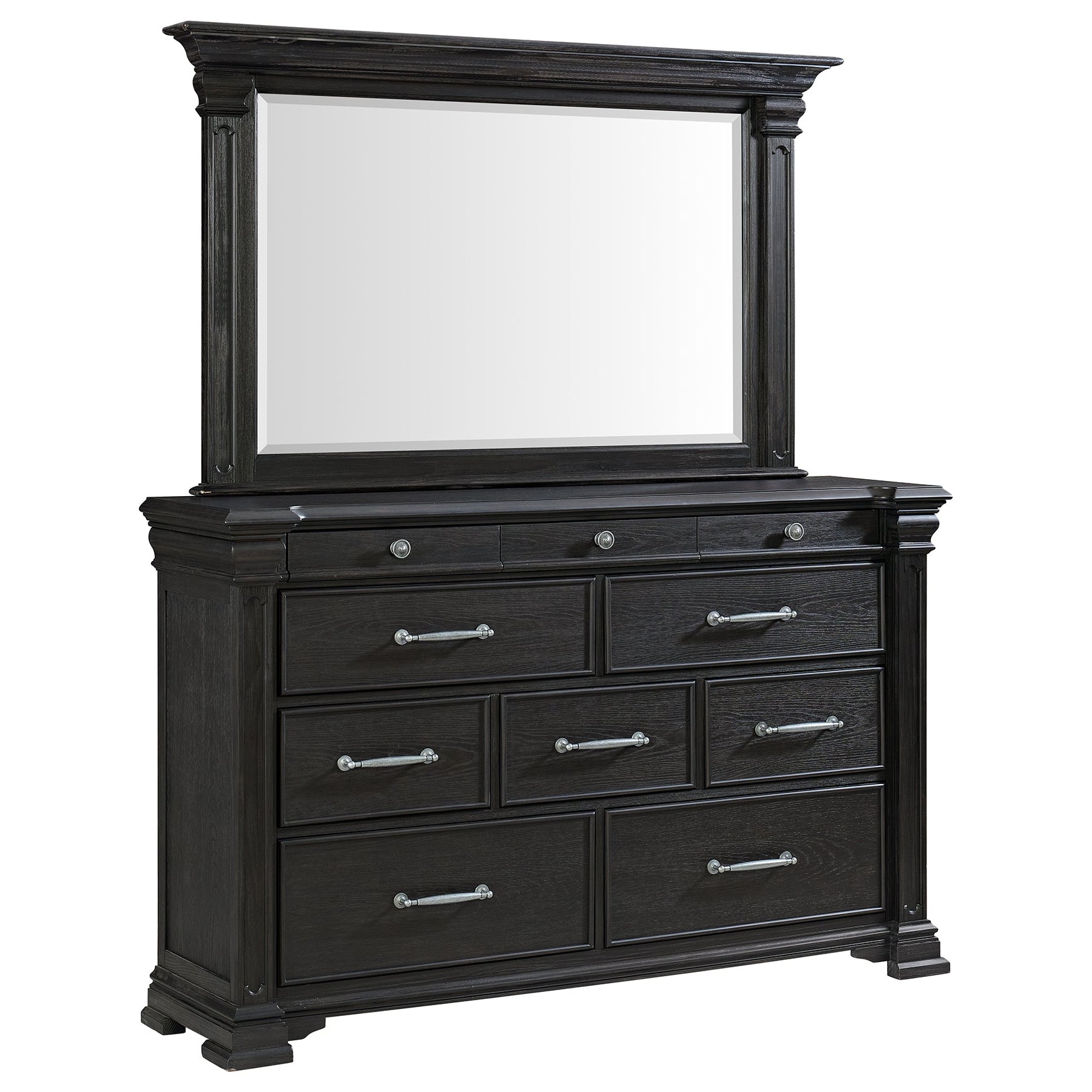 Elements International - KINGS COURT BLACK DRESSER AND MIRROR - Wood|Mirror - Dresser & Mirror