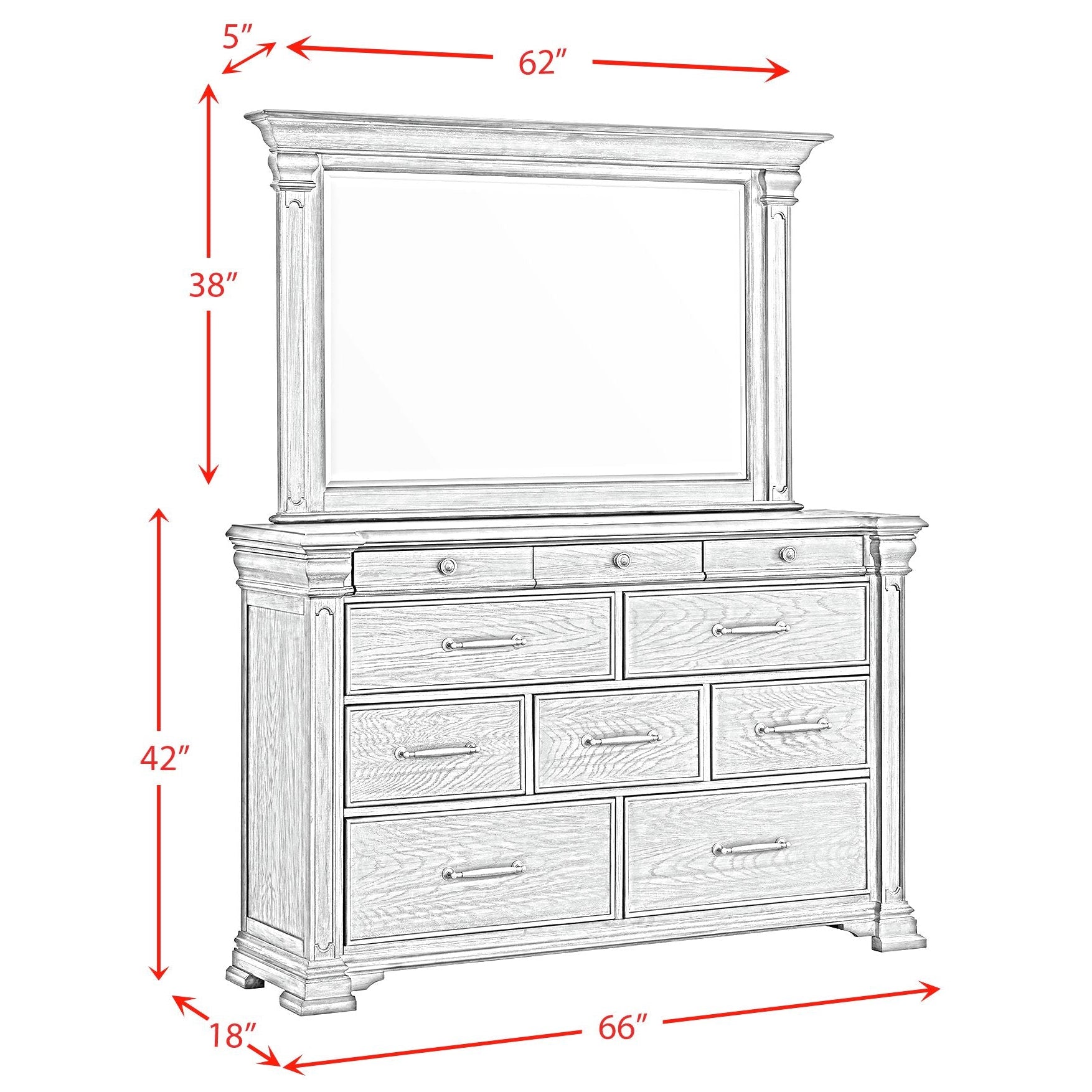Elements International - KINGS COURT BLACK DRESSER AND MIRROR - Wood|Mirror - Dresser & Mirror - Additional View 1