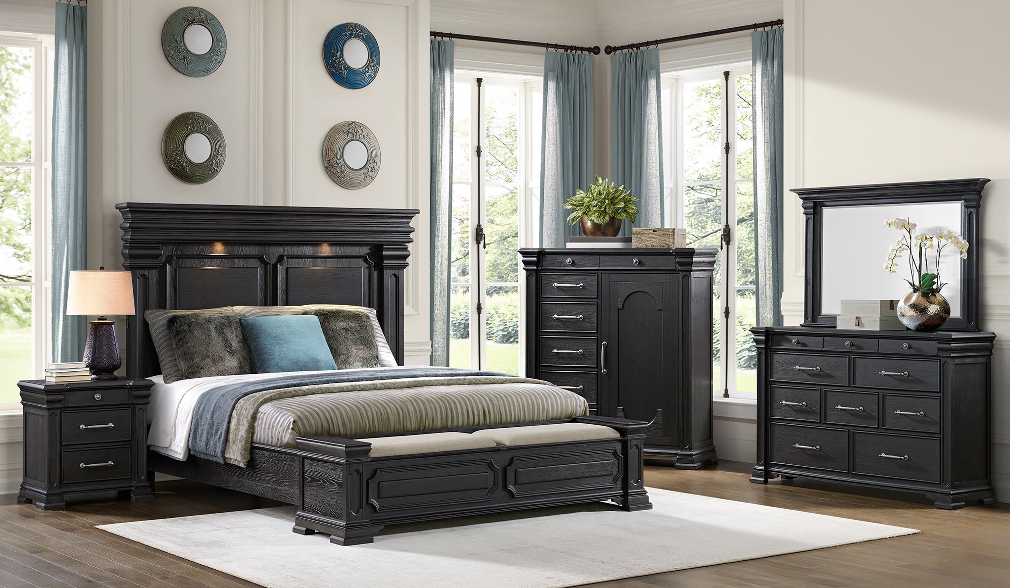 Elements International - KINGS COURT BLACK DRESSER AND MIRROR - Wood|Mirror - Dresser & Mirror - Additional View 5