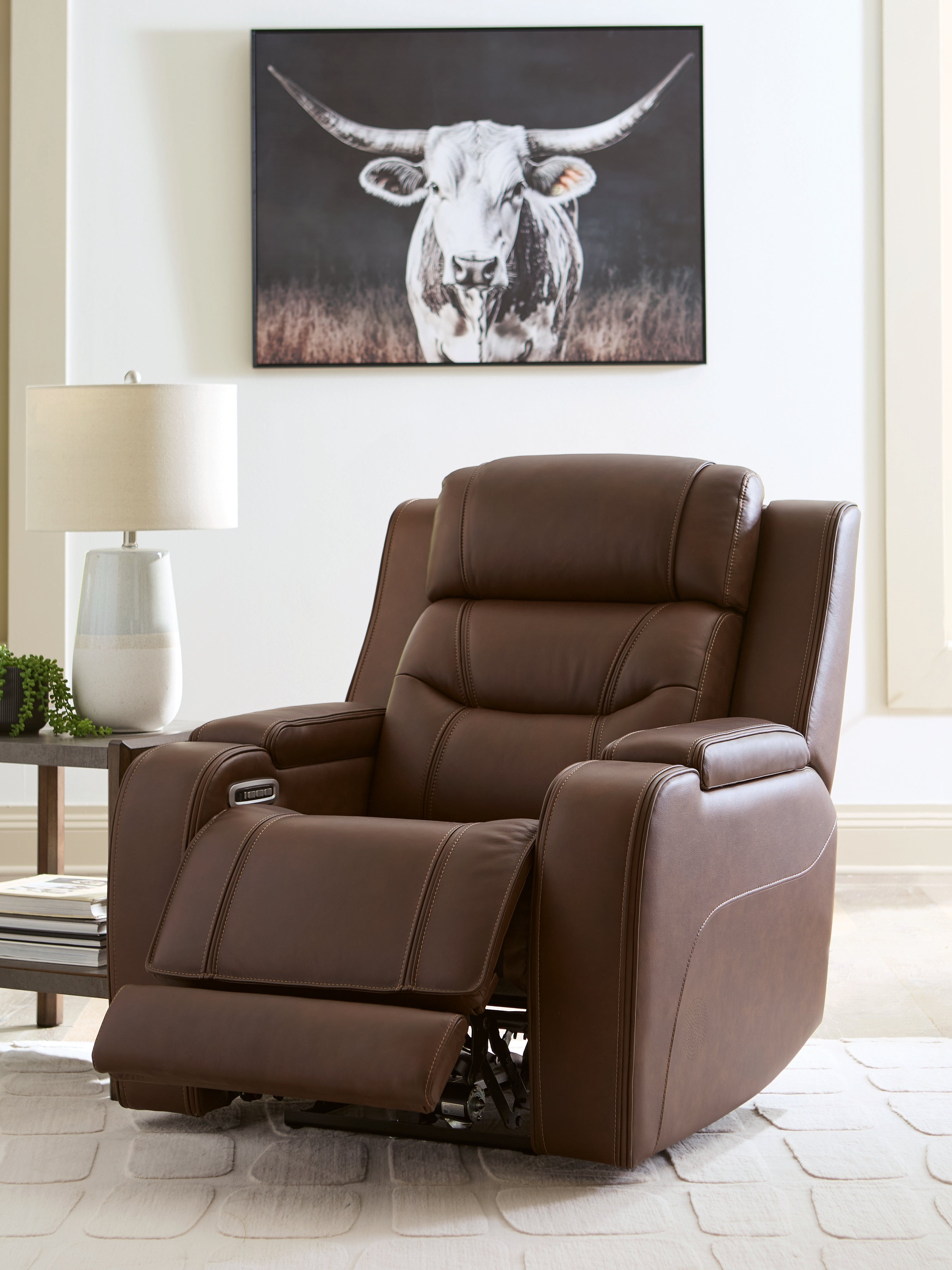 Ashley Furniture - DREAMER POWER RECLINER W/AUDIO - Dark Brown Leather Match - Recliners - Additional View 5