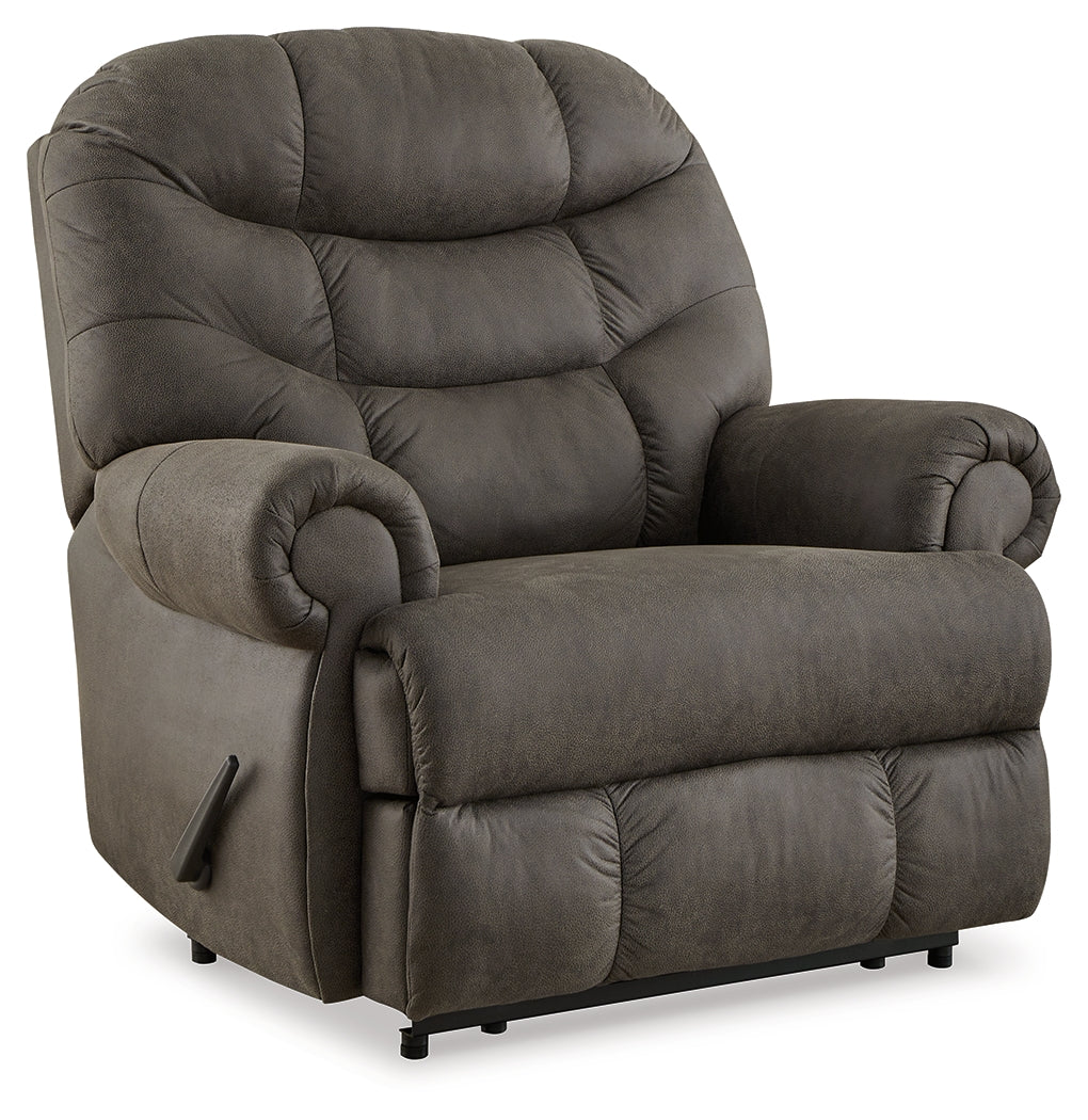 Ashley Furniture - Camera Time Recliner - Dark Gray Faux Leather - Recliners