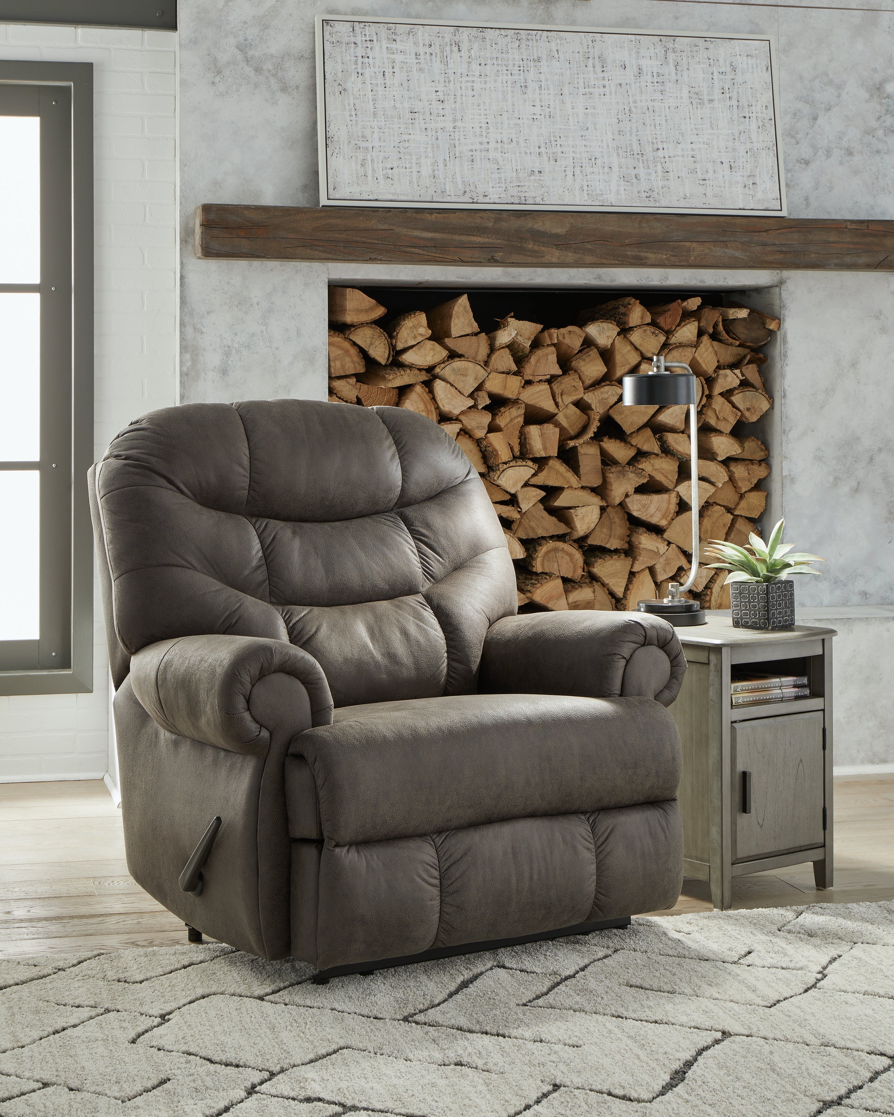Ashley Furniture - Camera Time Recliner - Dark Gray Faux Leather - Recliners - Additional View 1