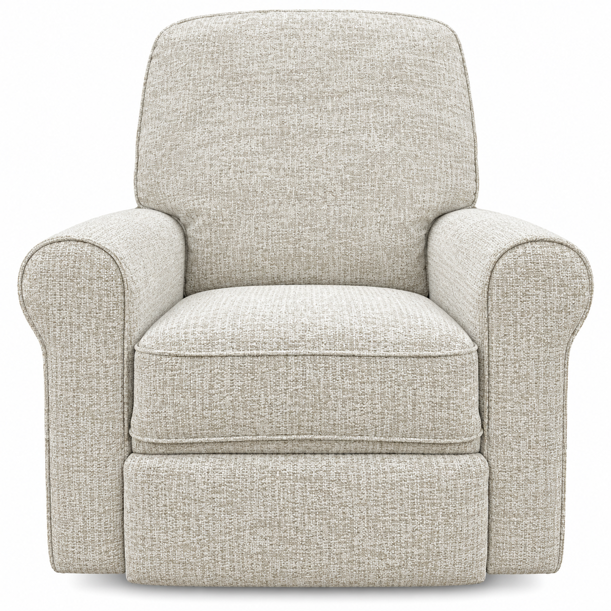 A classic upholstered armchair with a textured, woven light beige fabric, featuring a high back, rolled arms, and a cushioned seat on a white background.