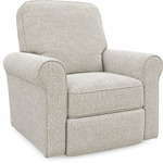A light beige textured fabric recliner chair with rolled arms and a cushioned seat, shown on a plain white background.