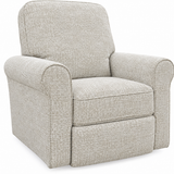 A light beige textured fabric recliner chair with rolled arms and a cushioned seat, shown on a plain white background.