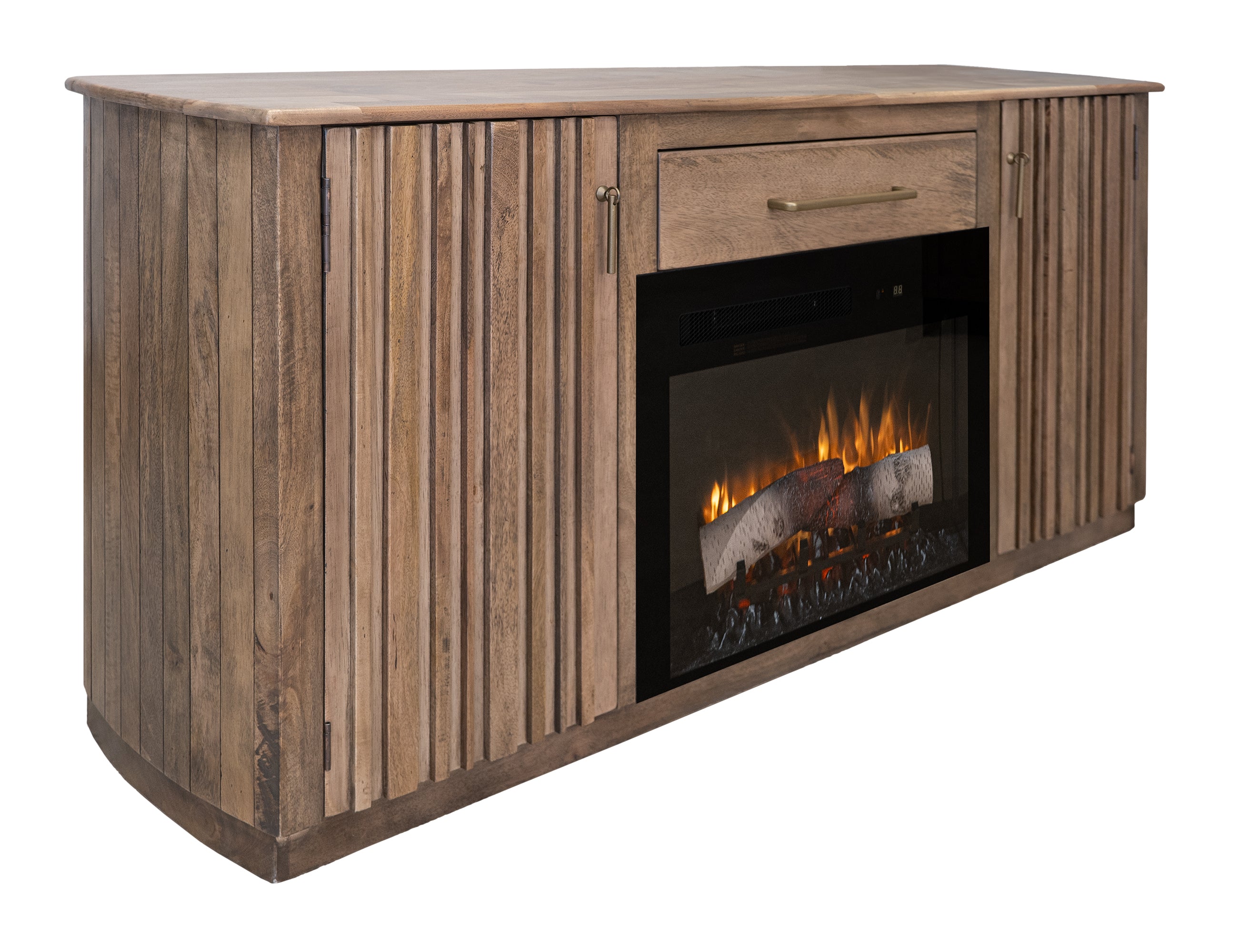 International Furniture Direct - SANTA FE FIREPLACE CONSOLE WITH ELECTRIC FIREPLACE - Light Brown Wood - TV Stands - Additional View 1