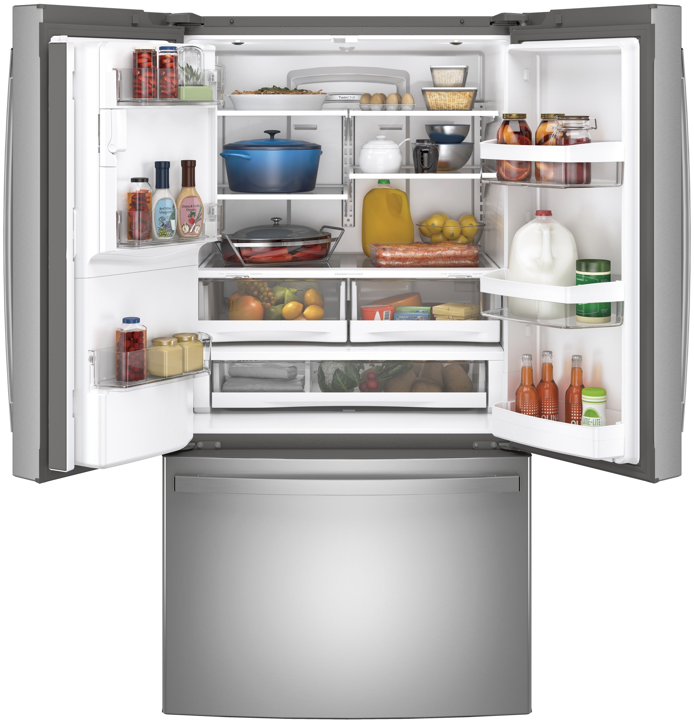 GE STAINLESS STEEL FINGERPRINT RESISTANT 27.7CU FRENCH DOOR REFRIGERATOR - Pearl Silver - Refrigerators - Additional View 1