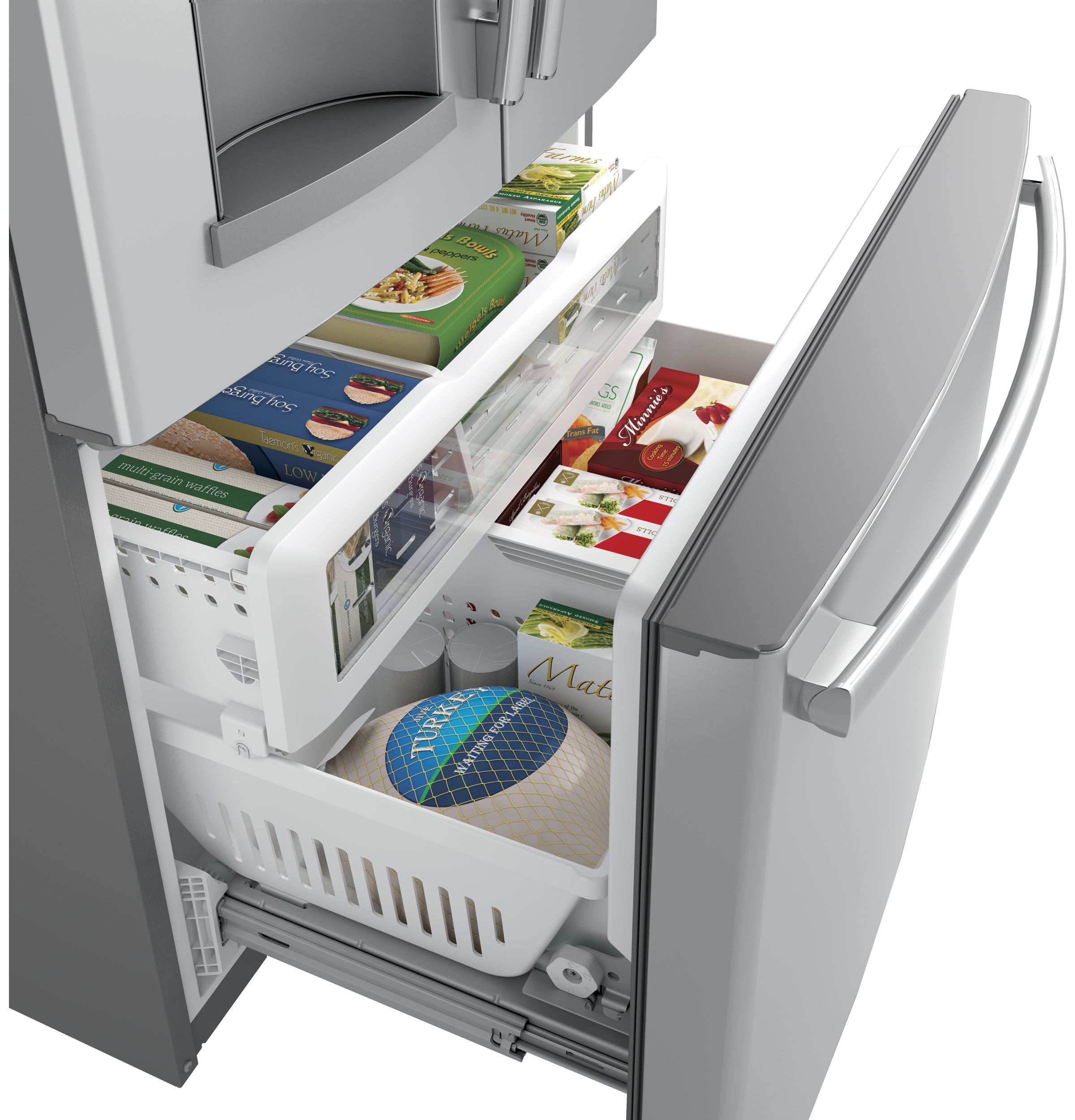 GE STAINLESS STEEL FINGERPRINT RESISTANT 27.7CU FRENCH DOOR REFRIGERATOR - Pearl Silver - Refrigerators - Additional View 3