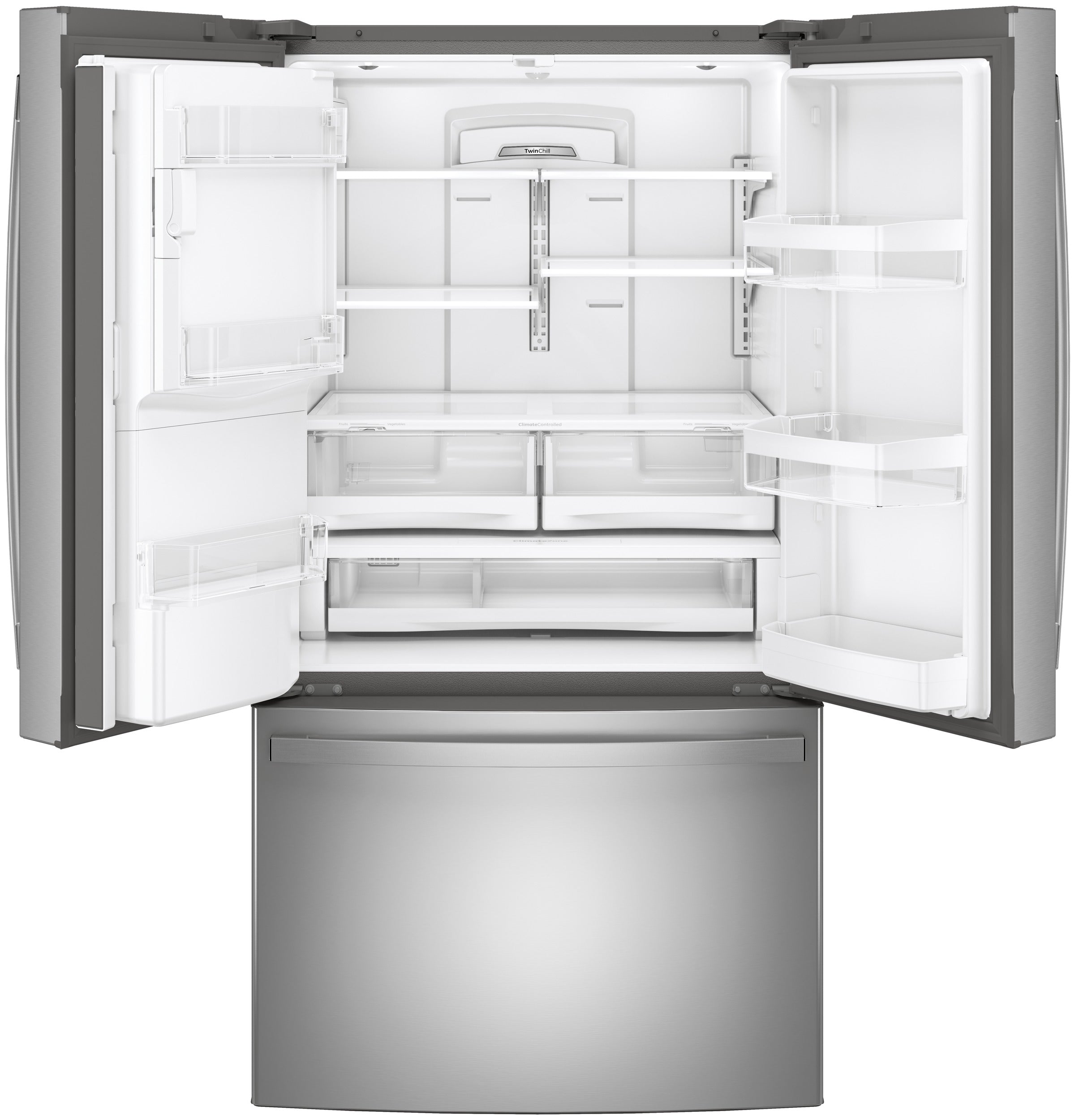 GE STAINLESS STEEL FINGERPRINT RESISTANT 27.7CU FRENCH DOOR REFRIGERATOR - Pearl Silver - Refrigerators - Additional View 4