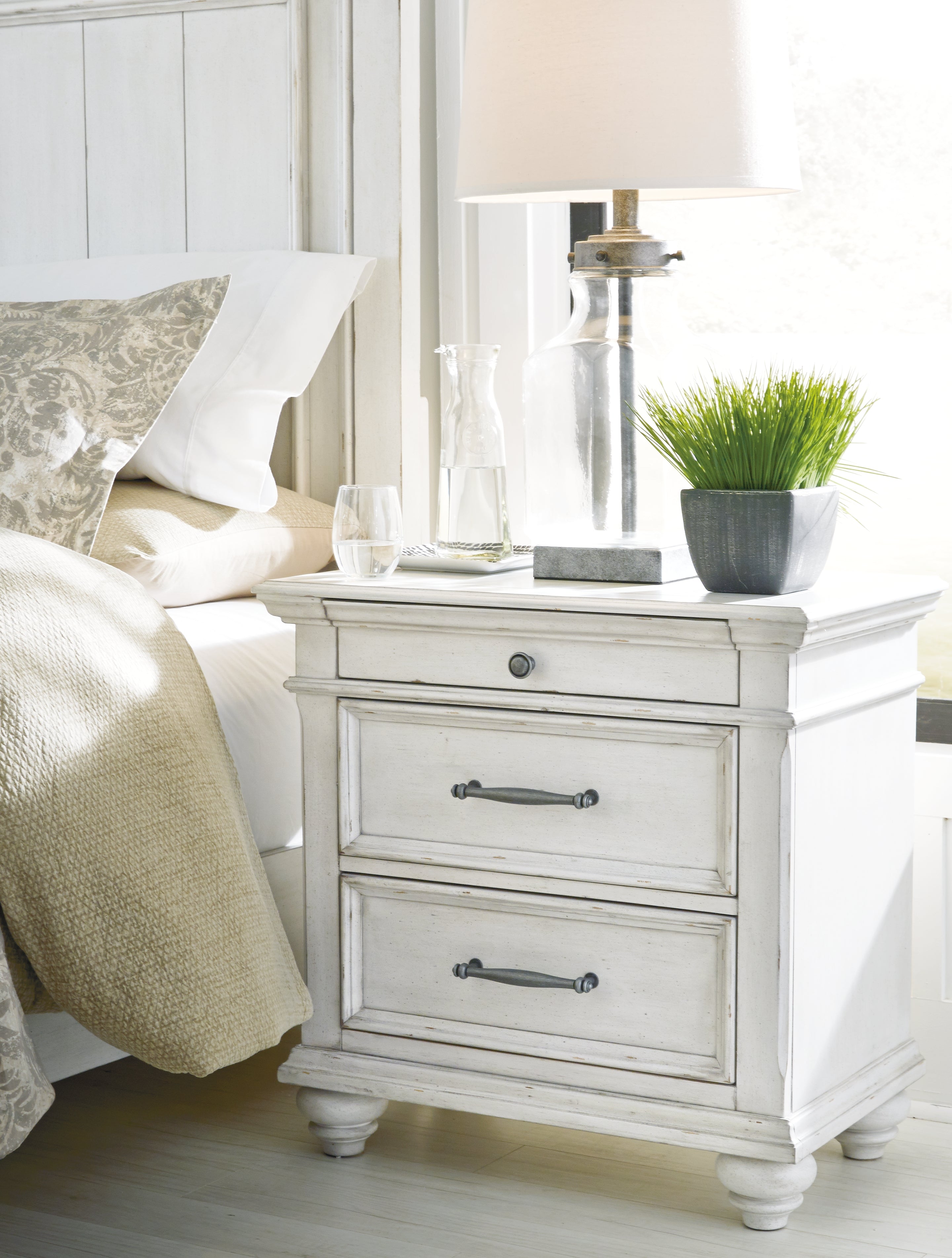 Ashley Furniture - KANWYN 3 DRAWER NIGHTSTAND - White Wood - Nightstands - Additional View 1