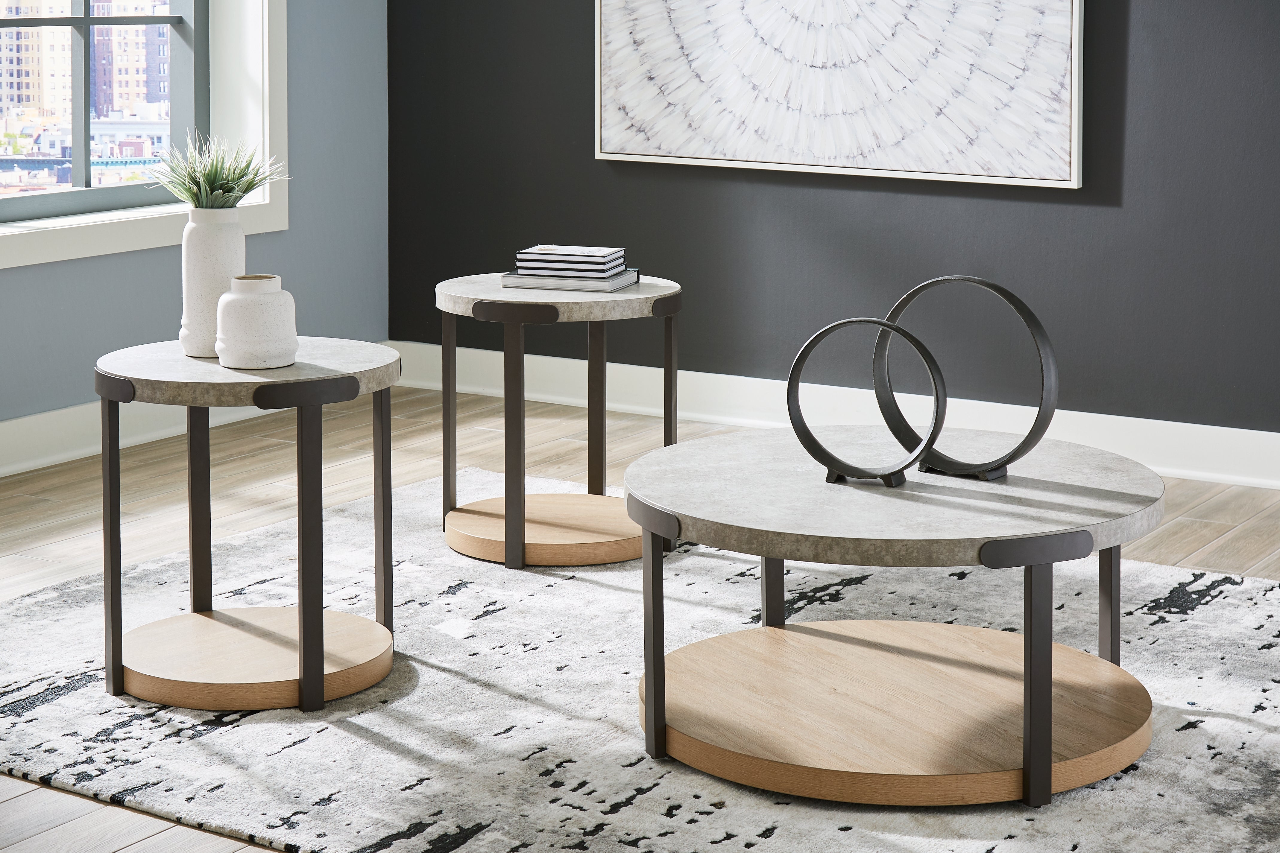 Ashley Furniture - DARTHURST 3 PACK OCCASIONAL TABLE SET - Light Brown Wood|Metal - Tables - Additional View 1