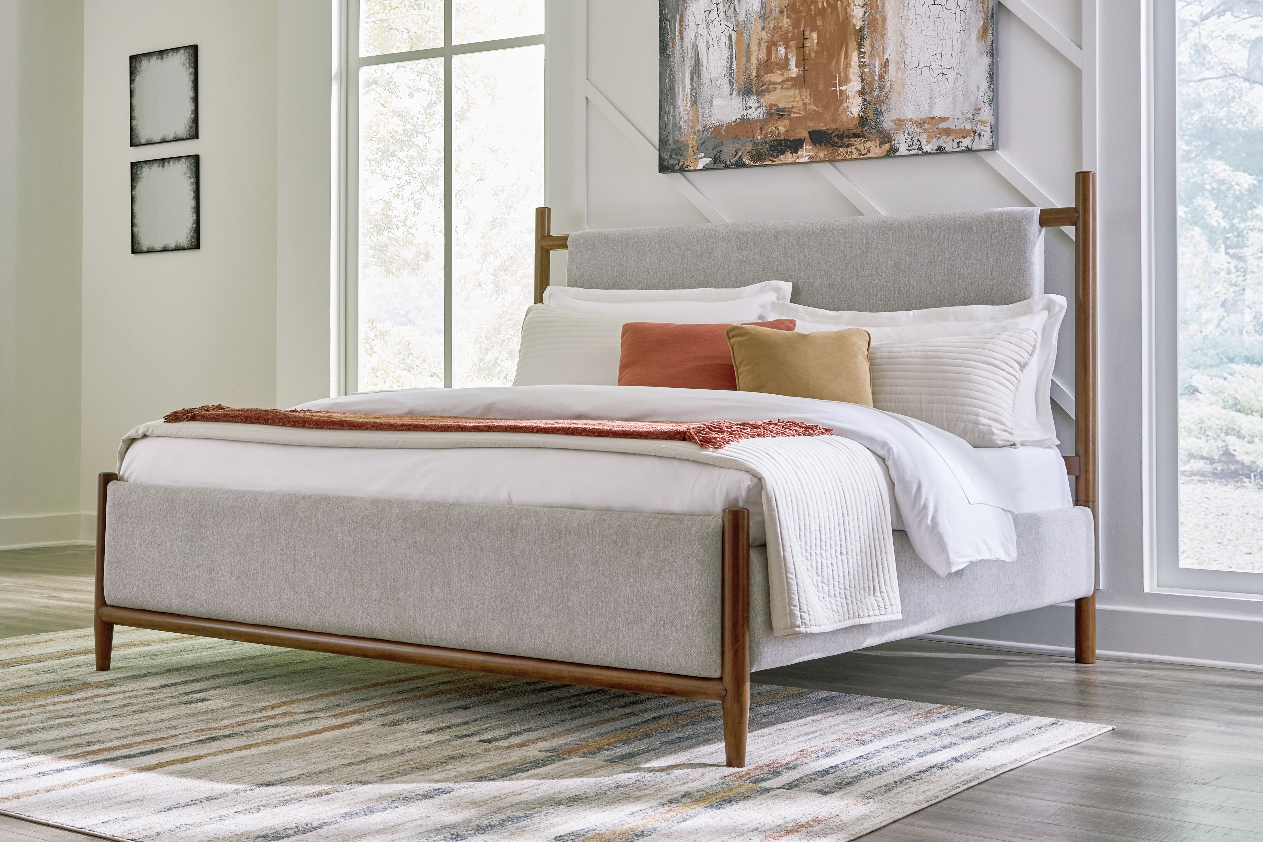Ashley Furniture - Lyncott King Upholstered Bed - Dark Brown|Gray Fabric|Wood - Beds - Additional View 1