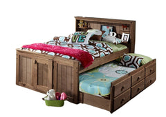 Diego Chestnut Twin Captain's Bed With Twin Trundle And Bunkie Mattresses