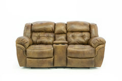 Hudson Leather Power Loveseat With Console - Saddle