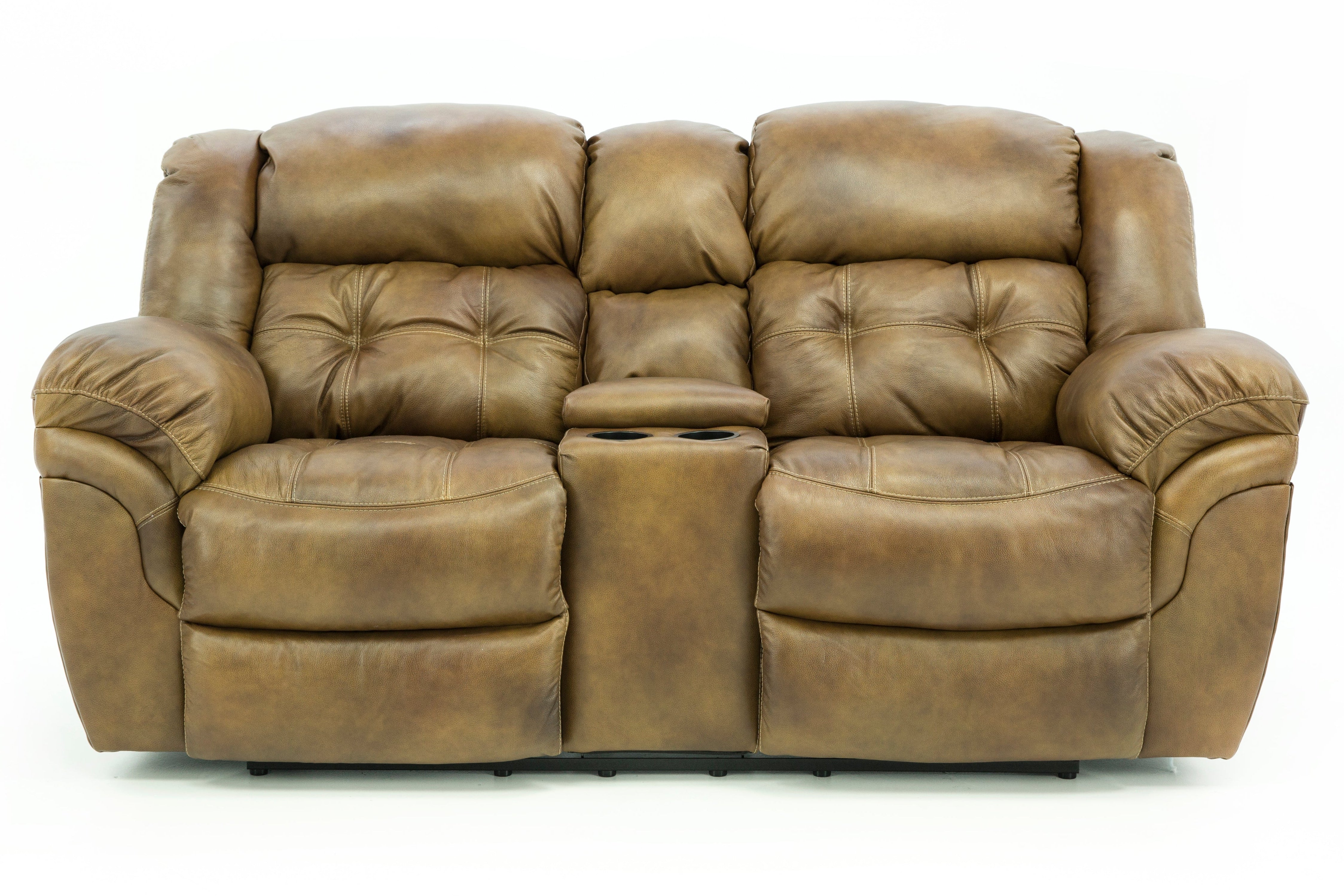 Hudson Leather Power Loveseat With Console - Saddle