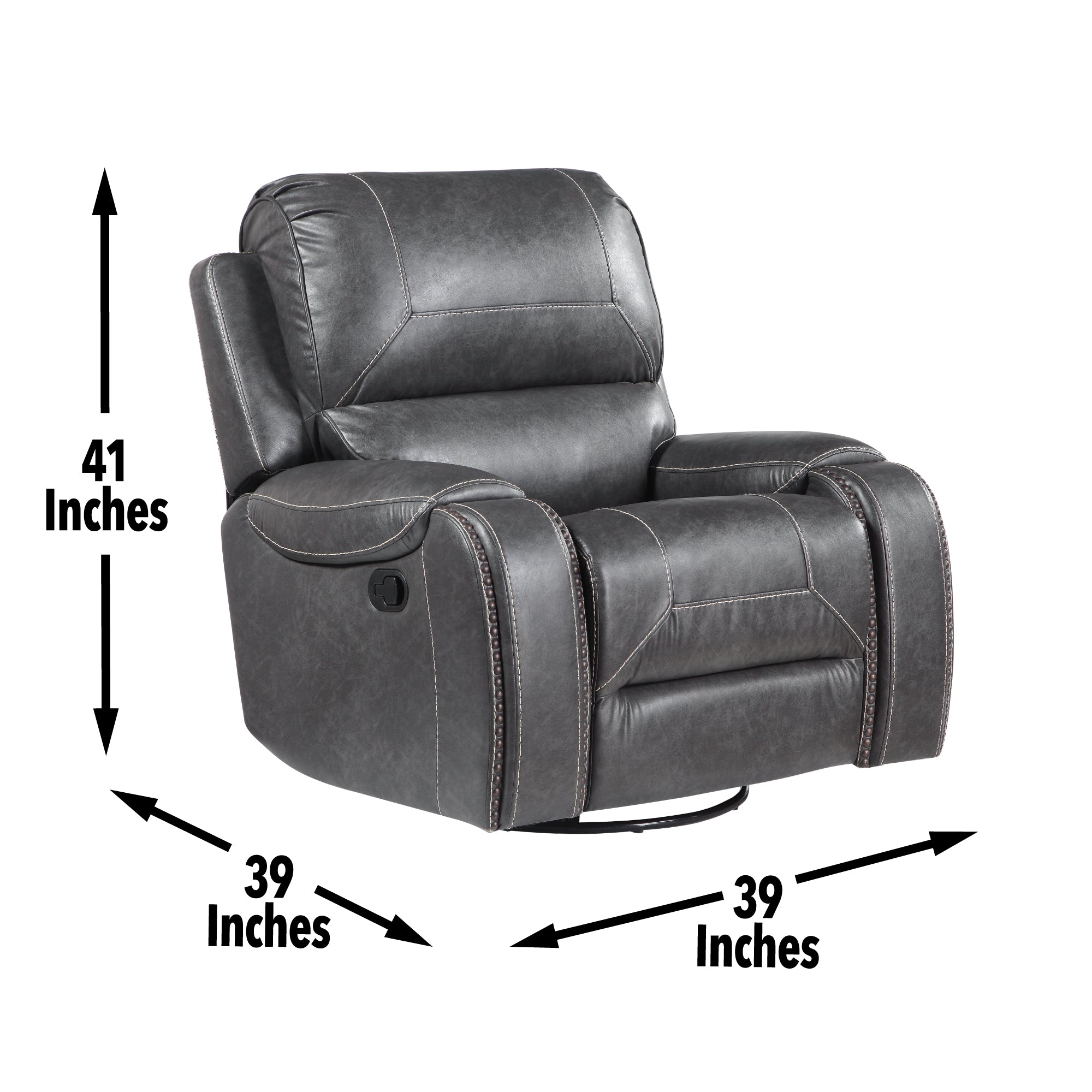 Steve Silver Furniture - Keily Swivel Glider Recliner - Grey - Dark Gray Faux Leather - Chairs - Additional View 1