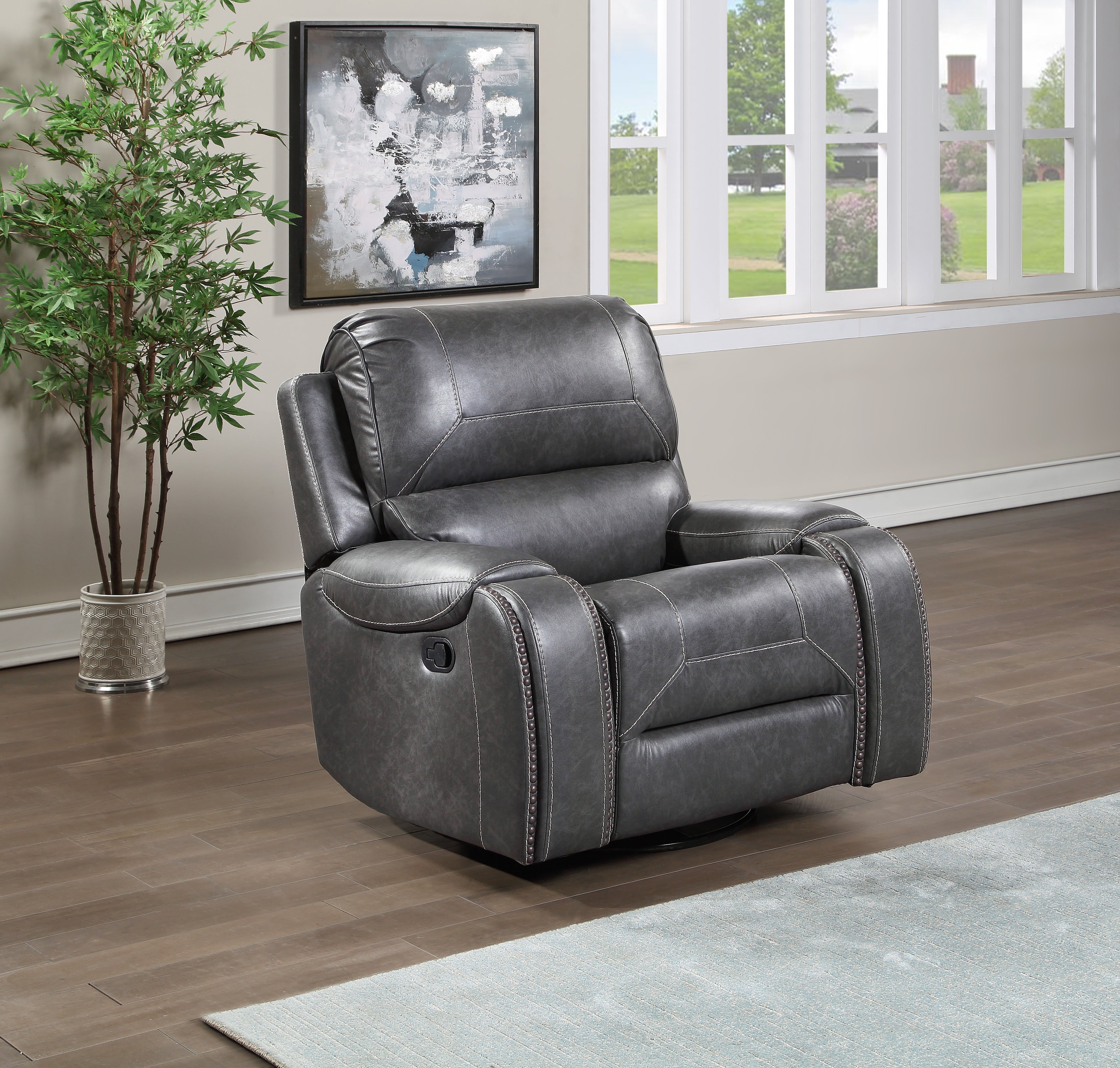 Steve Silver Furniture - Keily Swivel Glider Recliner - Grey - Dark Gray Faux Leather - Chairs - Additional View 2