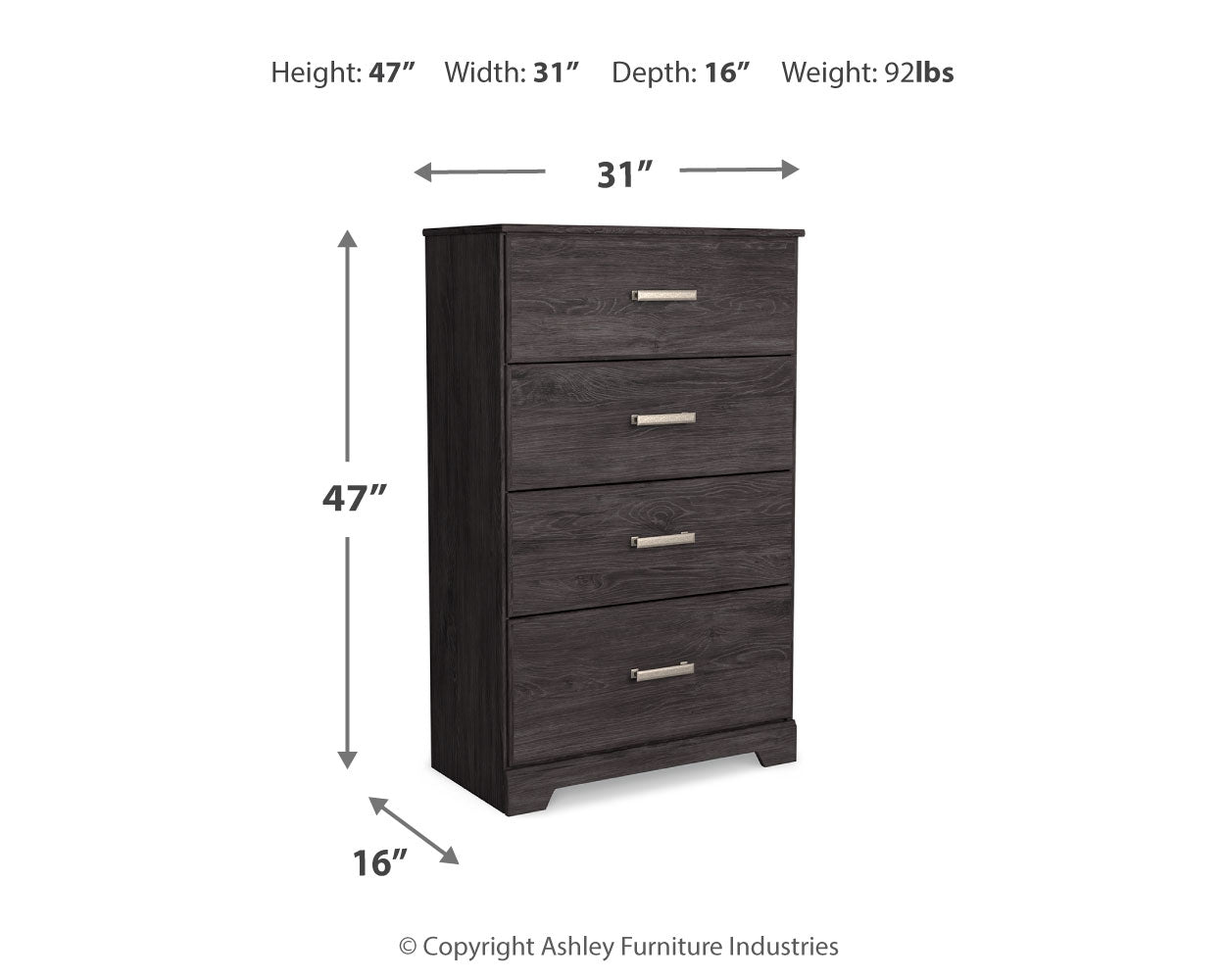 Ashley Furniture - Belachime 4 Drawer Chest - Black - Dark Gray Wood - Chests - Additional View 5