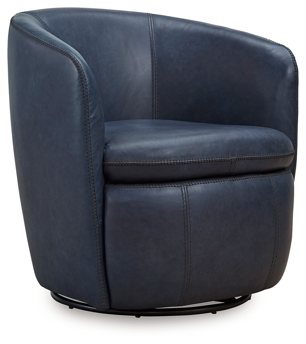 Ashley Furniture - Kierreys 100% Leather Swivel Chair - Ocean - Blue - Chairs