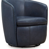 Ashley Furniture - Kierreys 100% Leather Swivel Chair - Ocean - Blue - Chairs