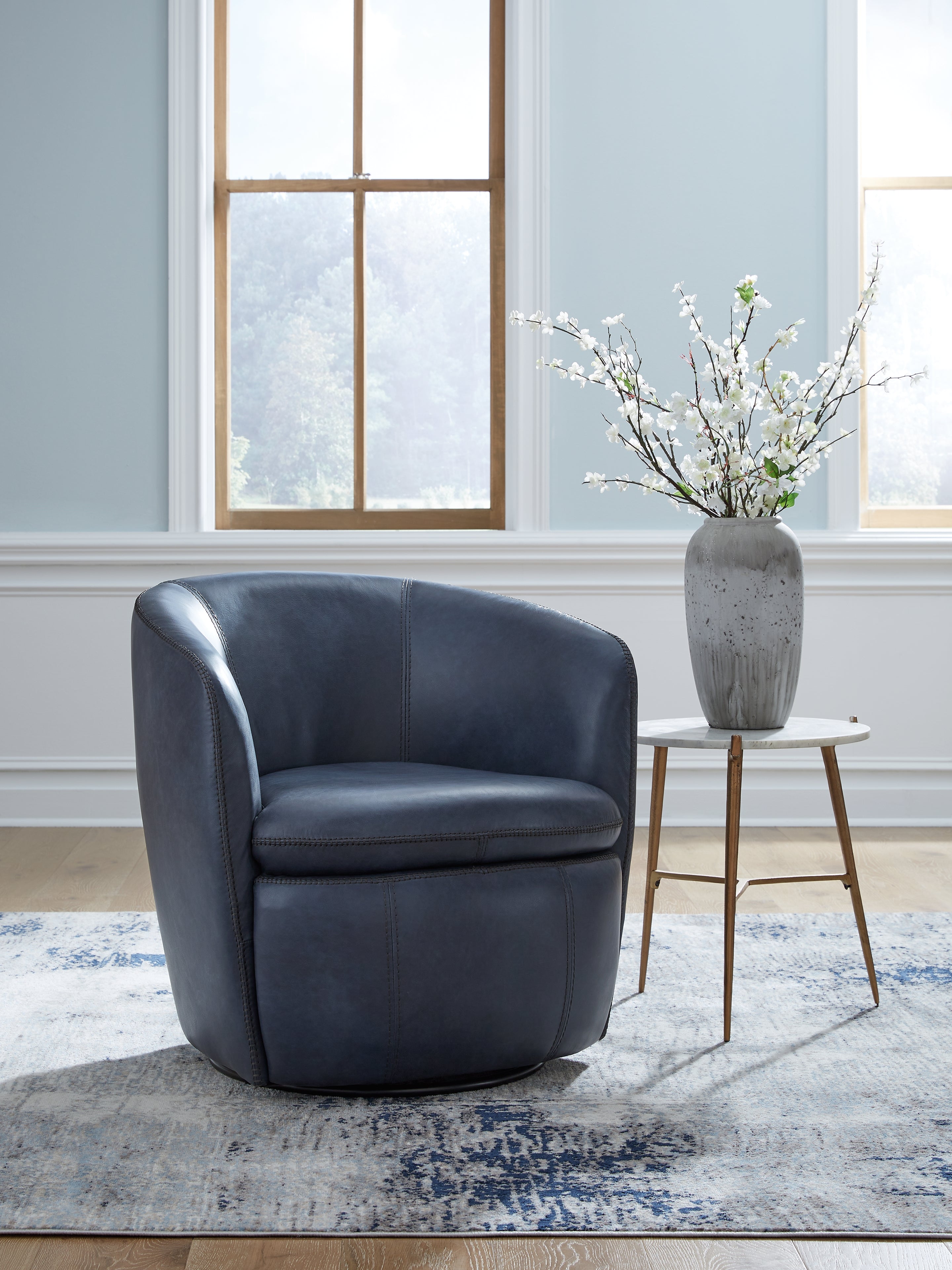 Ashley Furniture - Kierreys 100% Leather Swivel Chair - Ocean - Blue - Chairs - Additional View 1