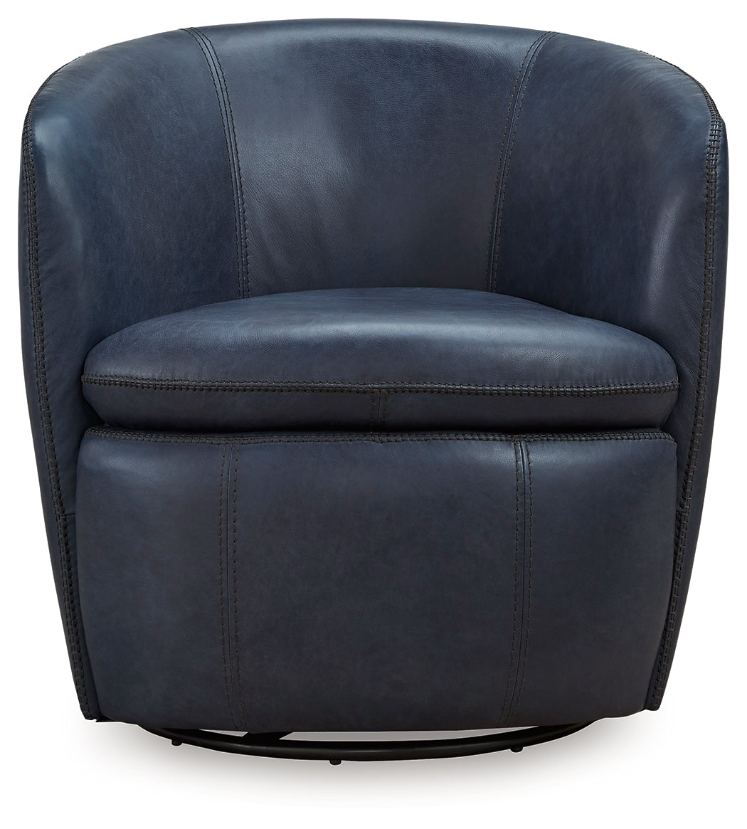 Ashley Furniture - Kierreys 100% Leather Swivel Chair - Ocean - Blue - Chairs - Additional View 2