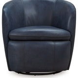 Ashley Furniture - Kierreys 100% Leather Swivel Chair - Ocean - Blue - Chairs - Additional View 2