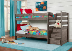 Sawyer Driftwood Twin Over Full Stairbed With Bunkie Mattresses