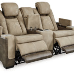 Ashley Furniture - Next-Gen Power Loveseat With Console - Sand - Beige Faux Leather - Loveseats