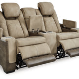 Ashley Furniture - Next-Gen Power Loveseat With Console - Sand - Beige Faux Leather - Loveseats