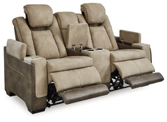 Ashley Furniture - Next-Gen Power Loveseat With Console - Sand - Beige Faux Leather - Loveseats