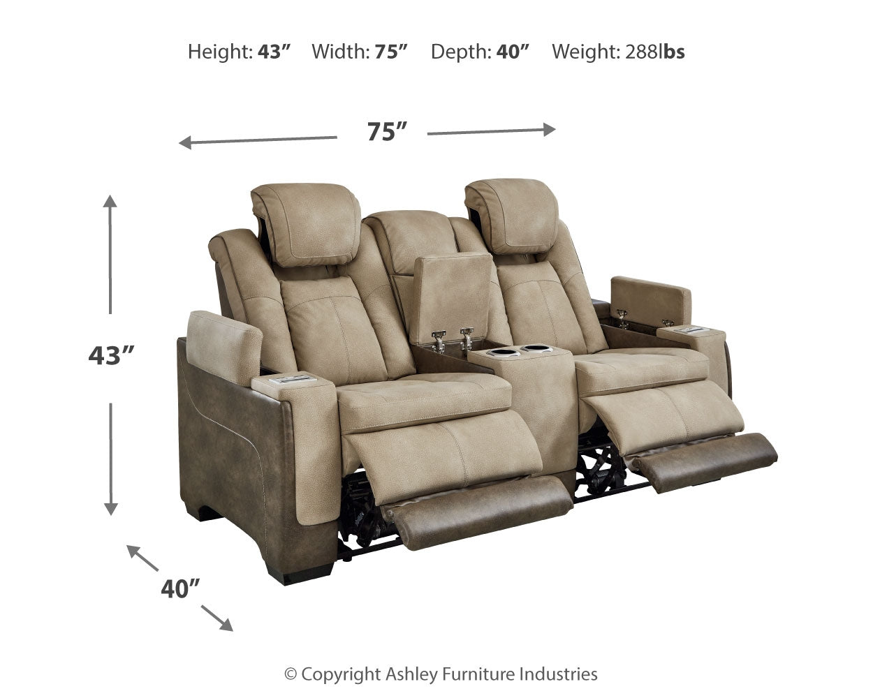 Ashley Furniture - Next-Gen Power Loveseat With Console - Sand - Beige Faux Leather - Loveseats - Additional View 2