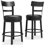 Ashley Furniture - Valebeck 24" Swivel Barstool - Black - Metal|Wood|Leather Match - Stools