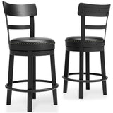 Ashley Furniture - Valebeck 24" Swivel Barstool - Black - Metal|Wood|Leather Match - Stools
