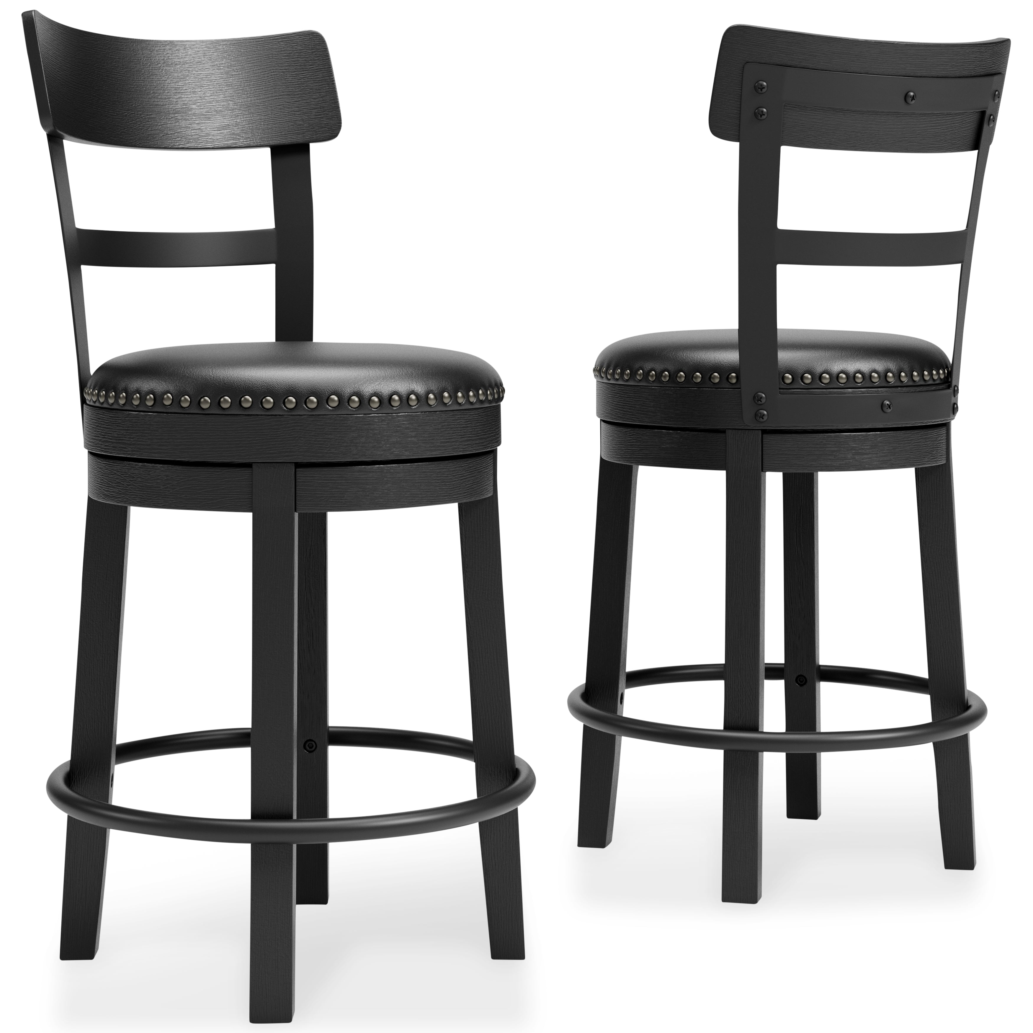 Ashley Furniture - Valebeck 24" Swivel Barstool - Black - Metal|Wood|Leather Match - Stools